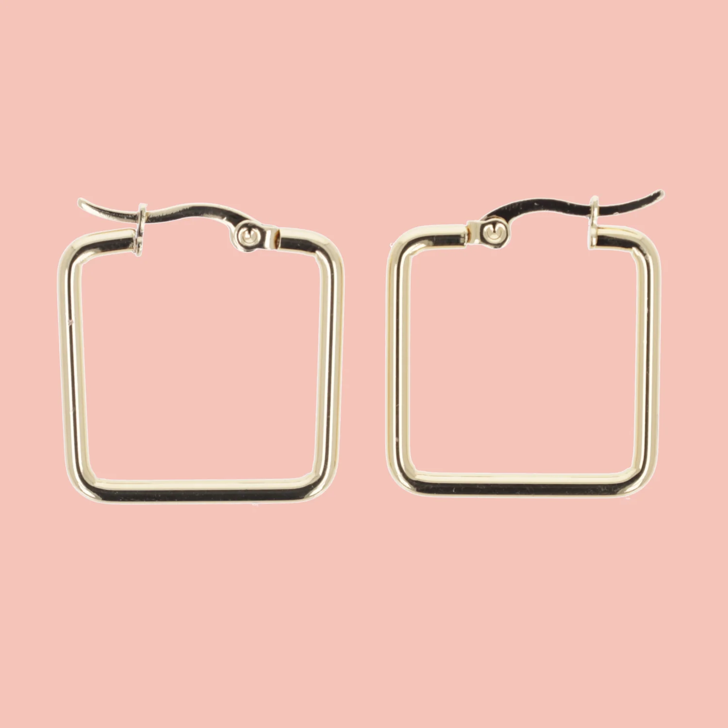 22mm Square Stainless Steel Hoop Earrings (Gold Plated) - Image 2
