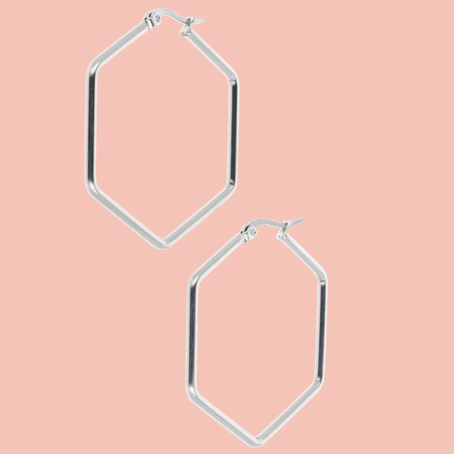 40mm Stainless Steel Hexagon Hoop Earrings