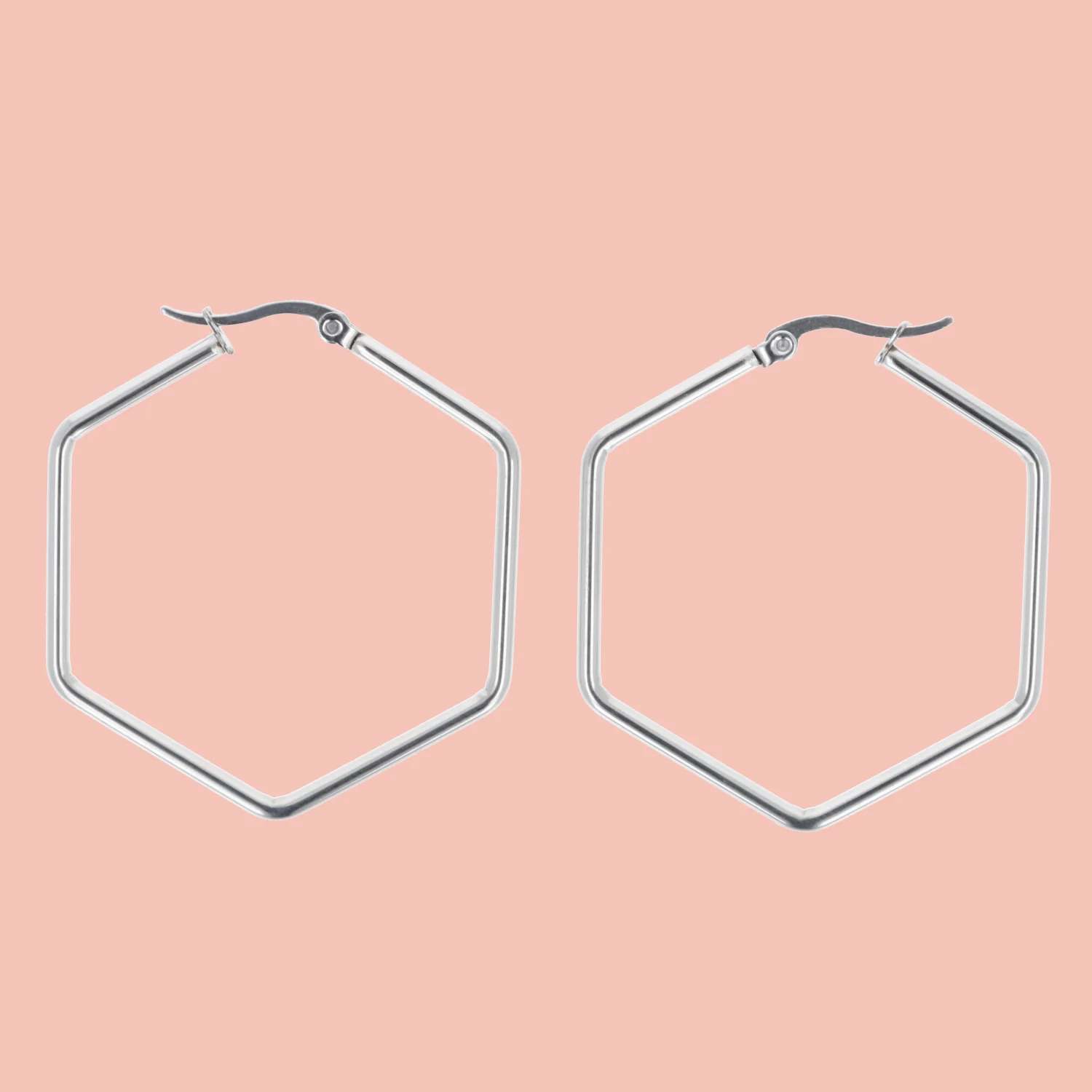 40mm Stainless Steel Hexagon Hoop Earrings - Image 2