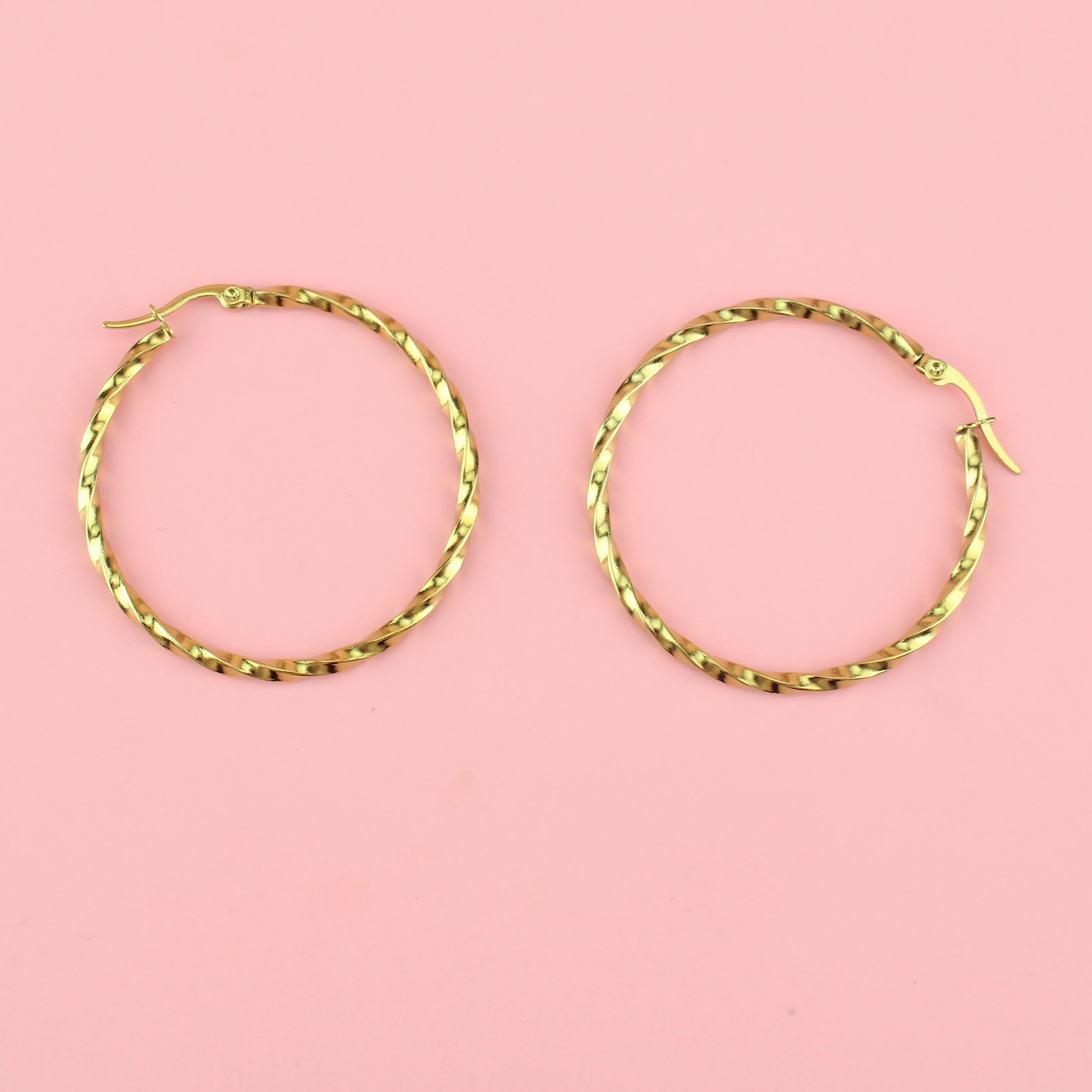 44mm Twisted Hoop Earrings (Gold Plated)