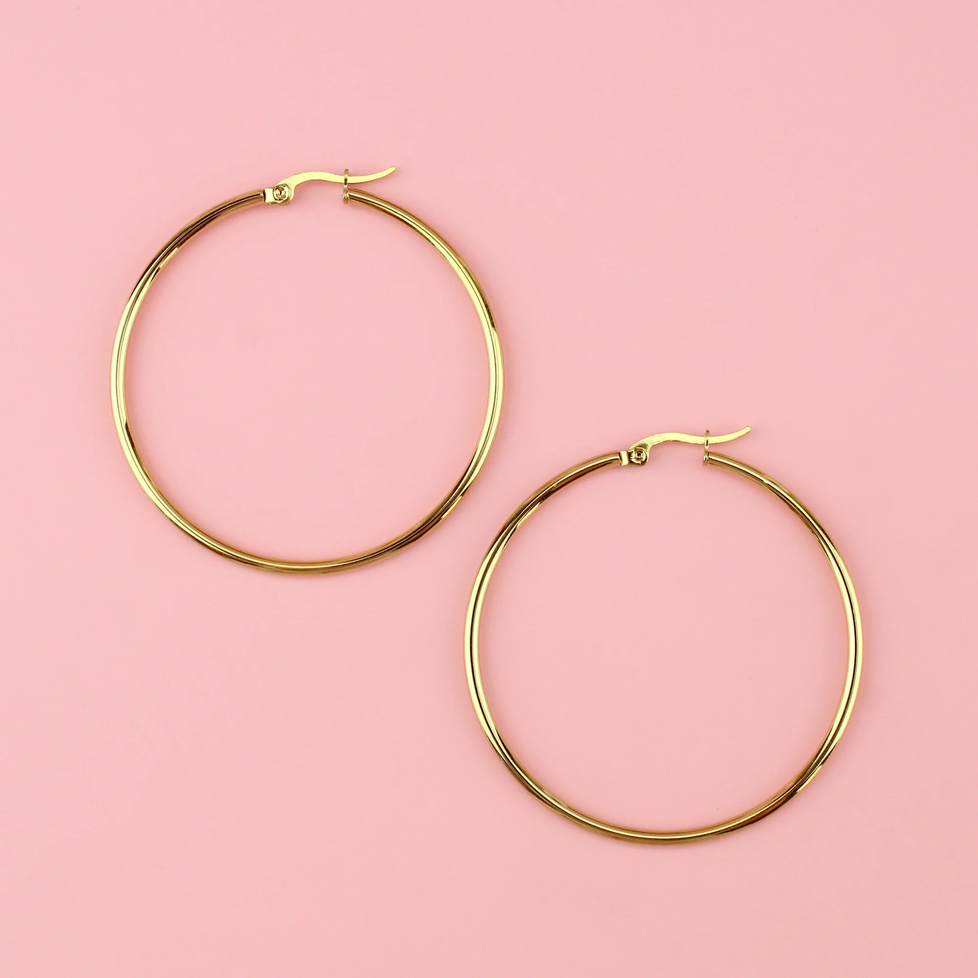 60mm Stainless Steel Hoop Earrings (Gold Plated)