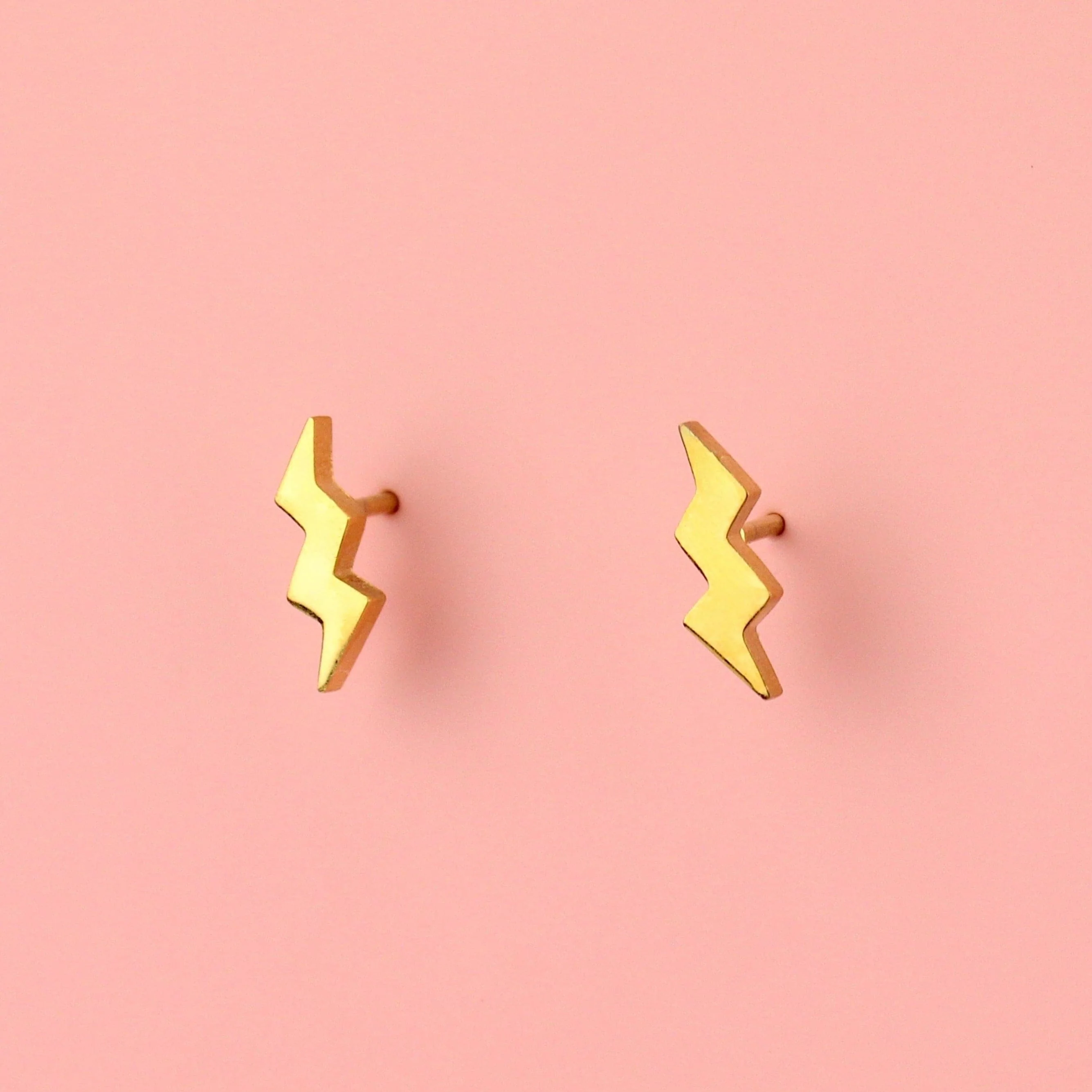 Amped Up Lightning Bolt Stud Earrings (Gold Plated)