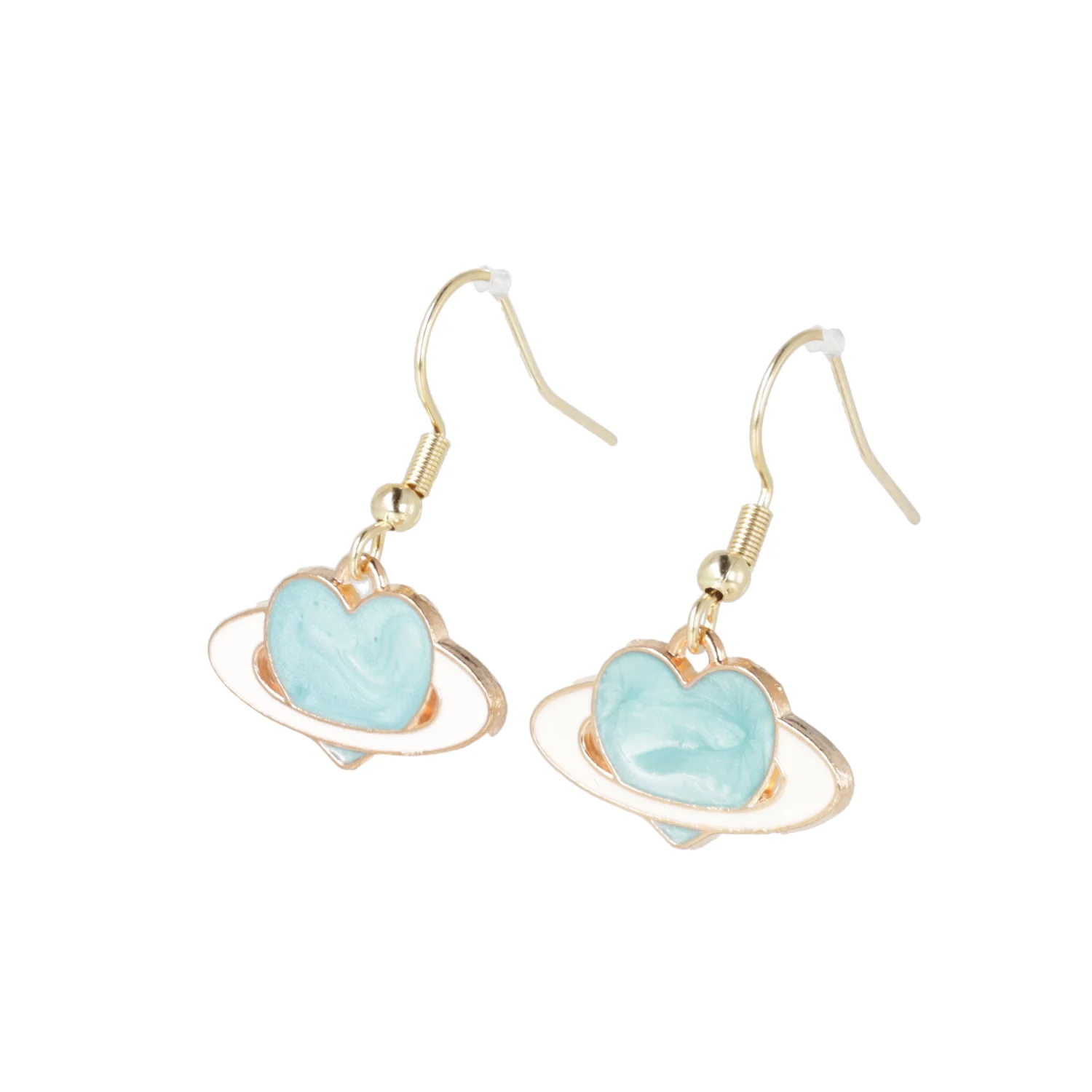 Aqua Heart Planet Drop Earrings - Image 6