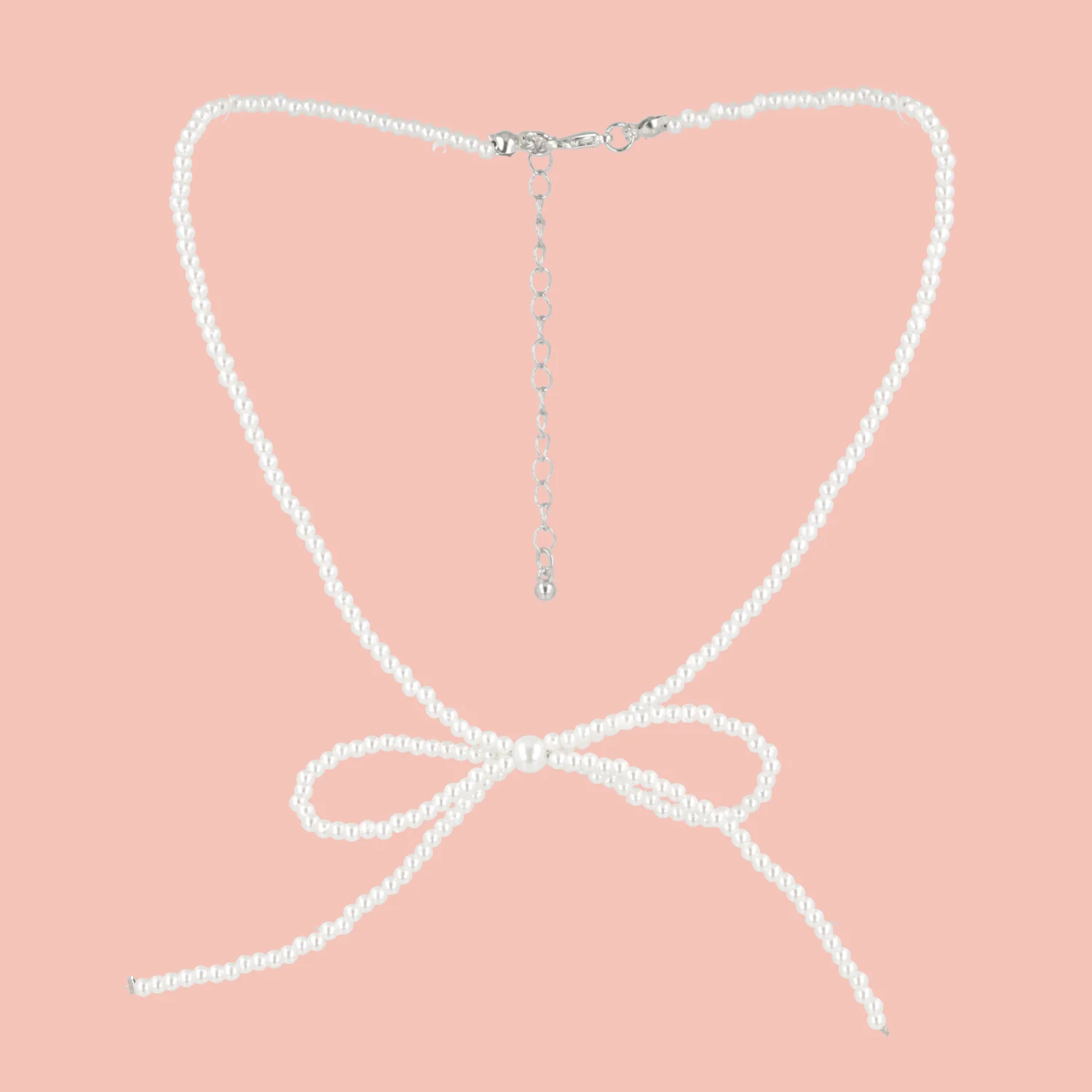 Beaded Bow Choker - White