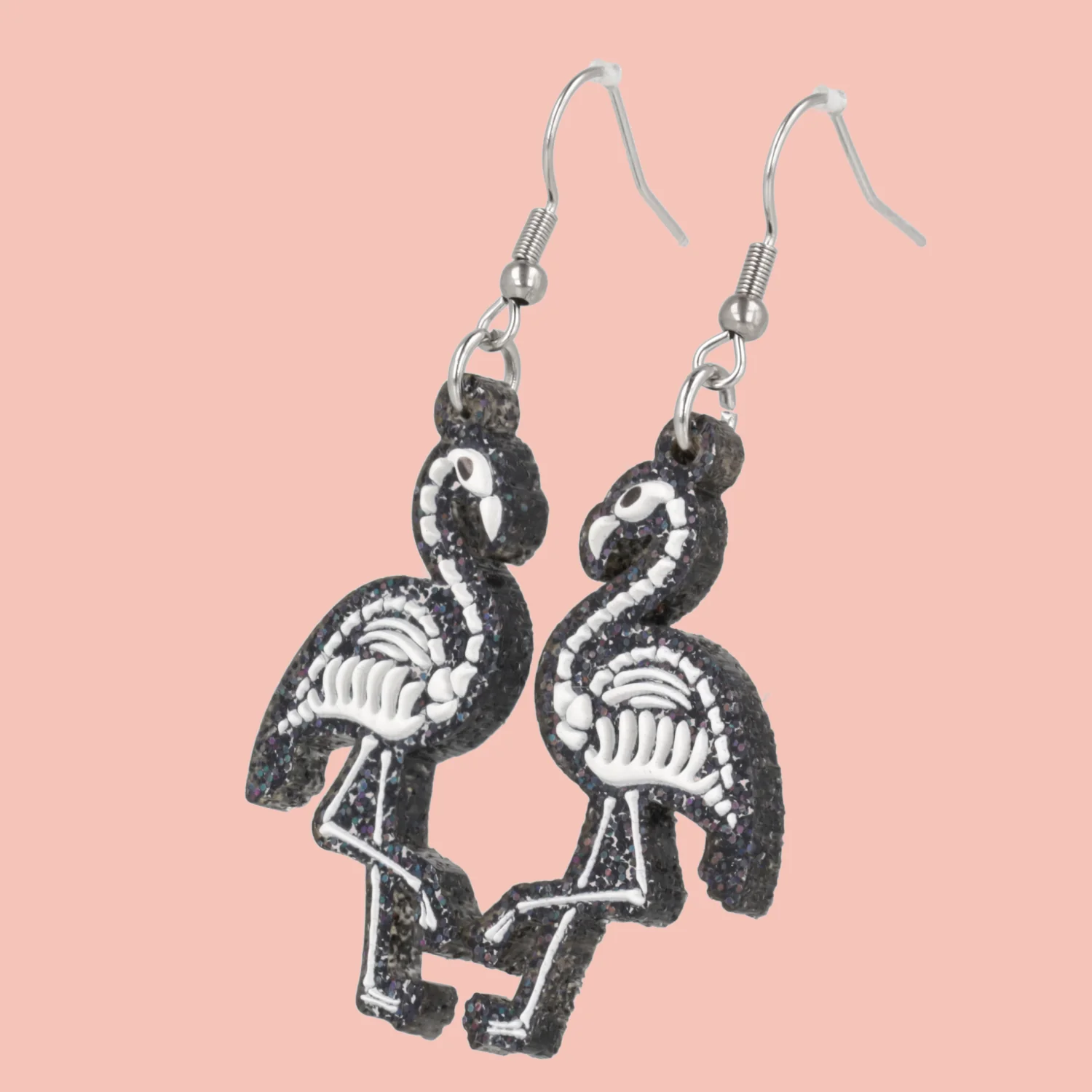 Black Glitter Flock Around & Find Out Flamingo Earrings - Image 2