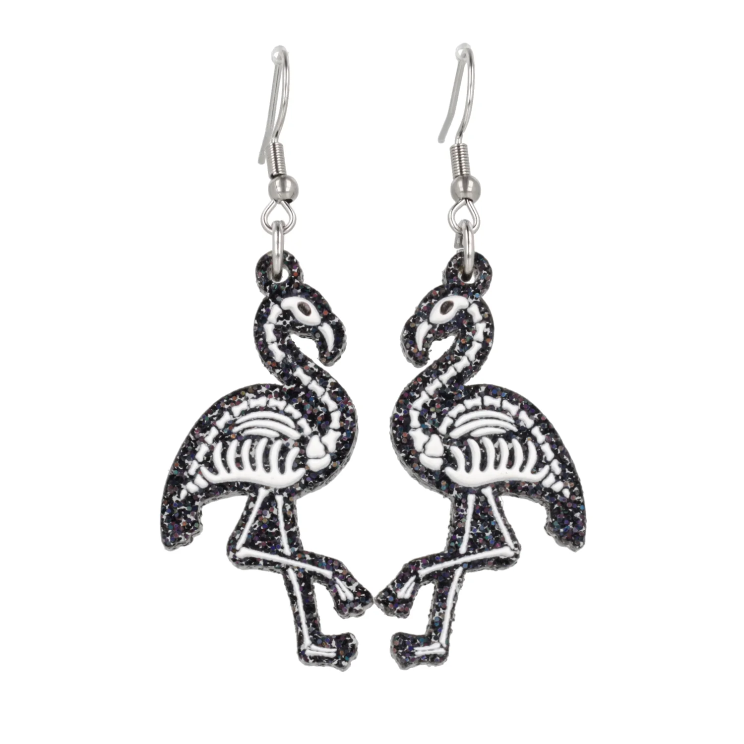 Black Glitter Flock Around & Find Out Flamingo Earrings - Image 3