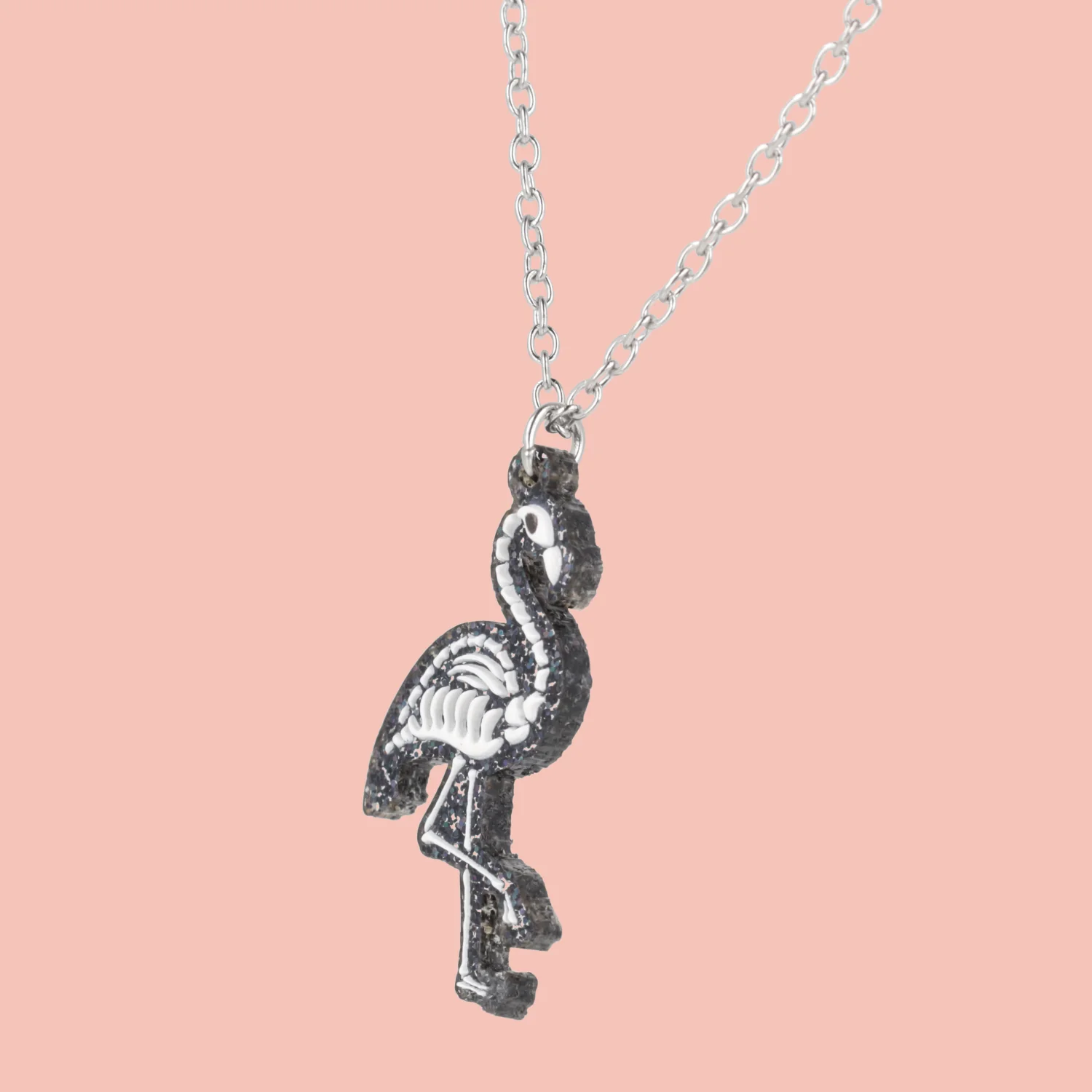 Black Glitter Flock Around & Find Out Flamingo Necklace - Image 2