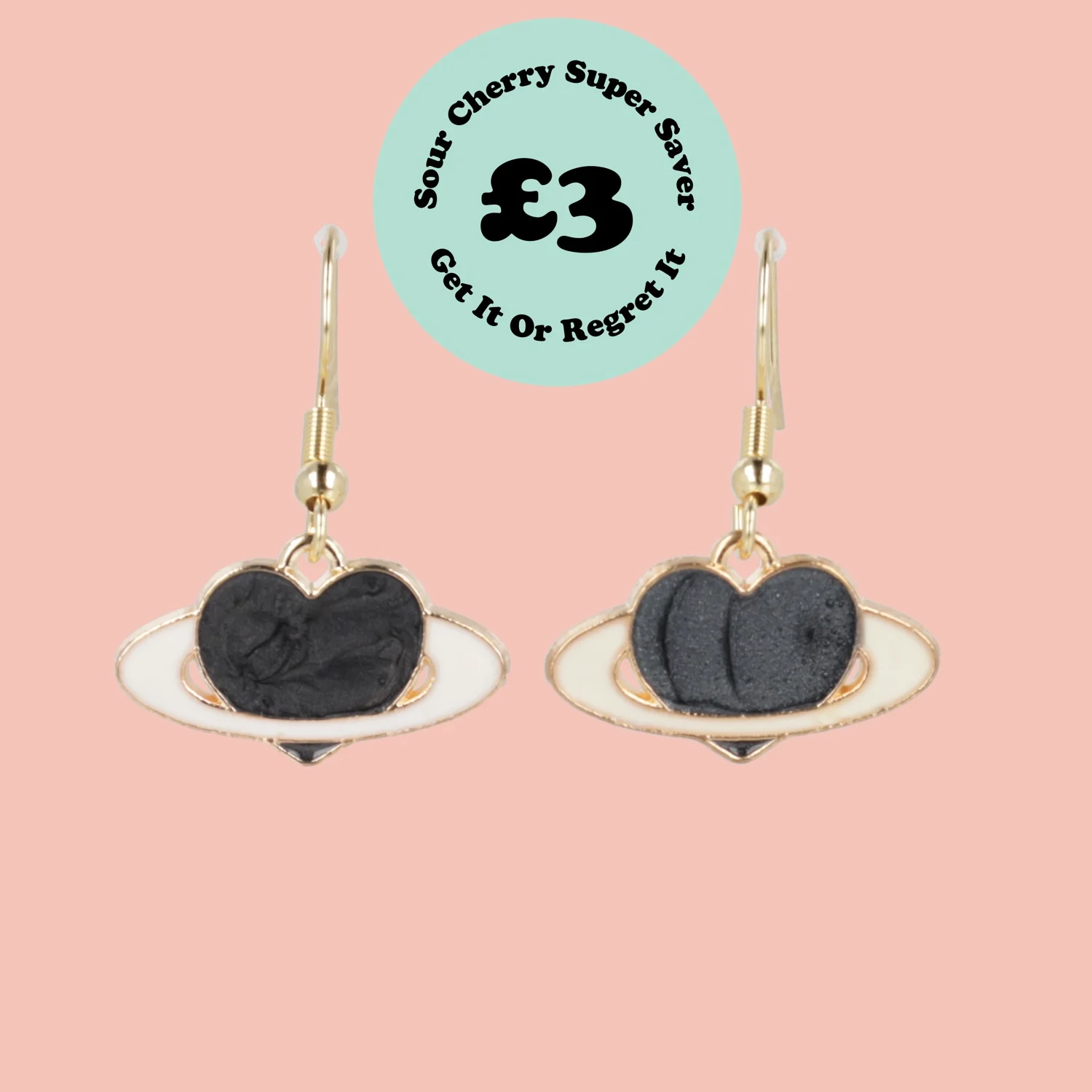 Black Heart Planet Drop Earrings