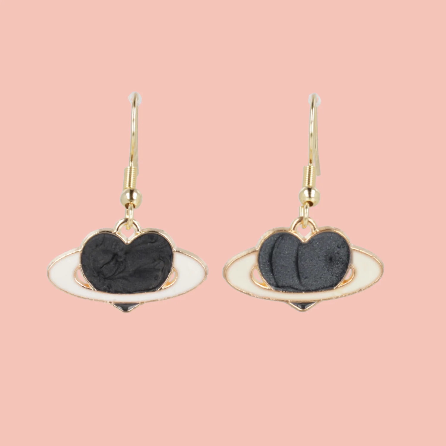 Black Heart Planet Drop Earrings - Image 2