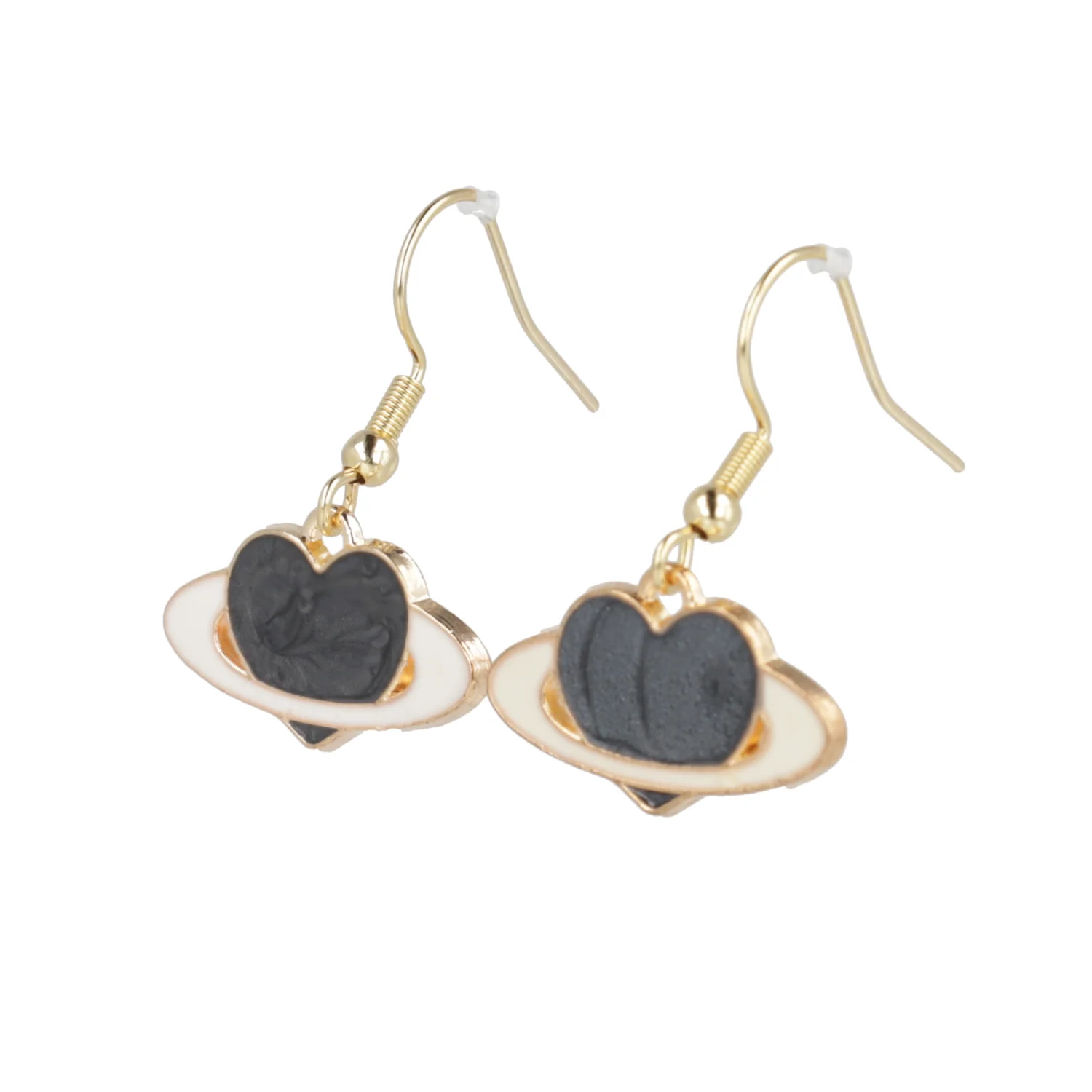 Black Heart Planet Drop Earrings - Image 6
