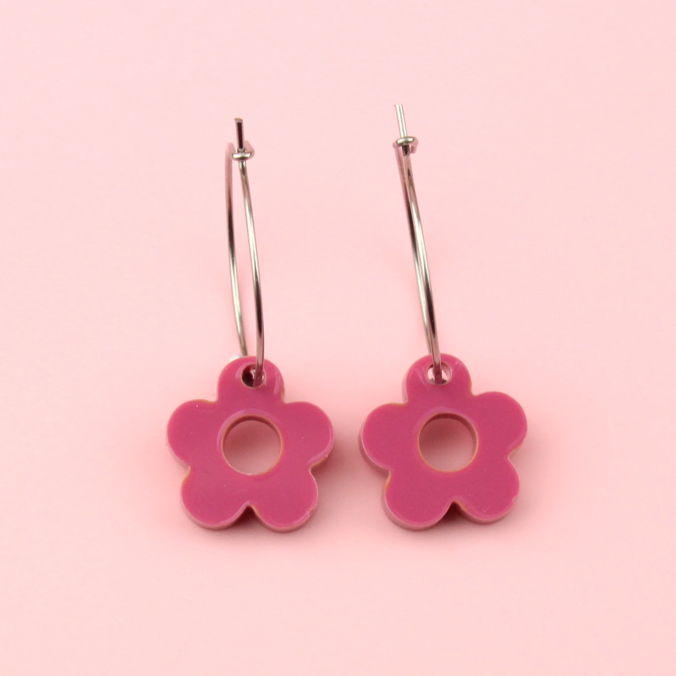 Blooming Botanicals Flower Hoop Earrings (Rose Pink) - Image 2