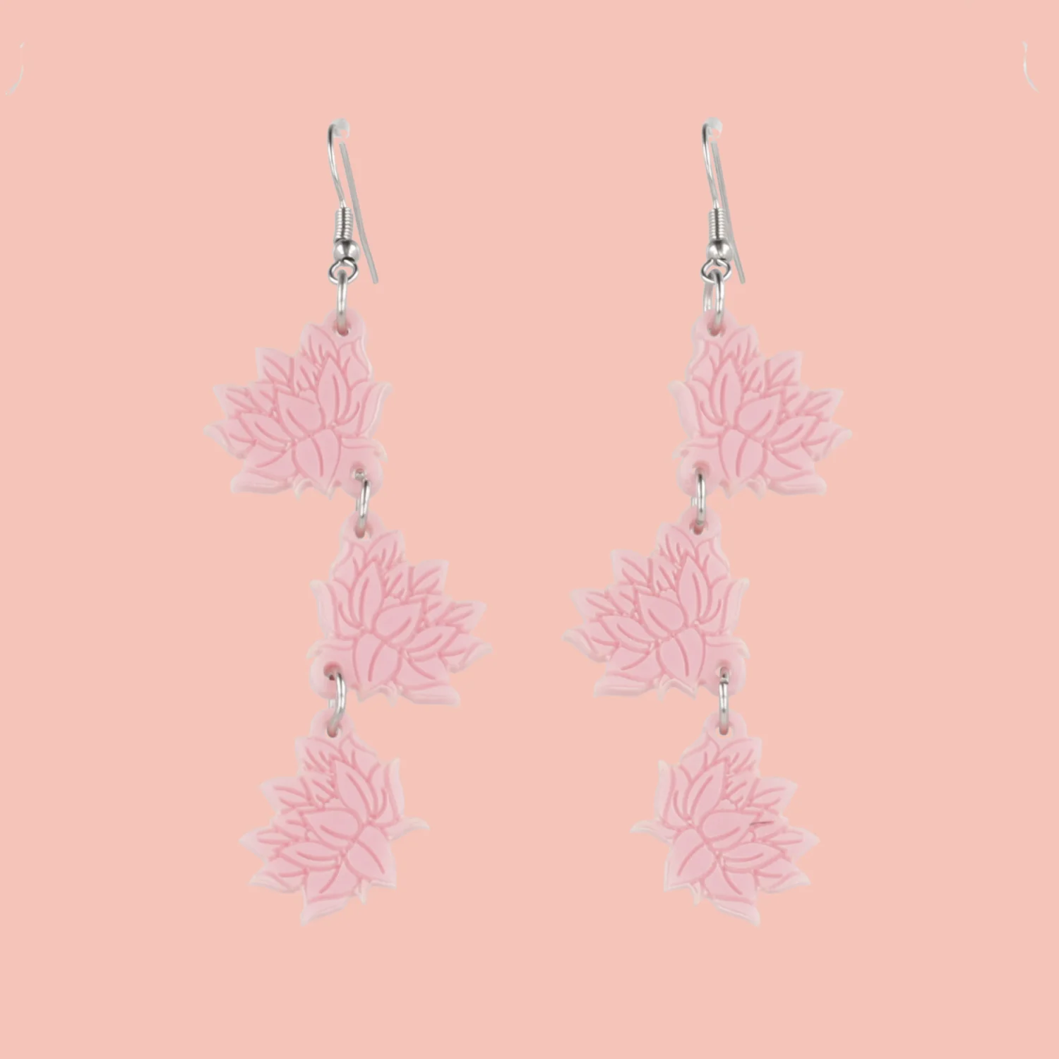 Cascading Pink Lotus Earrings - Image 2