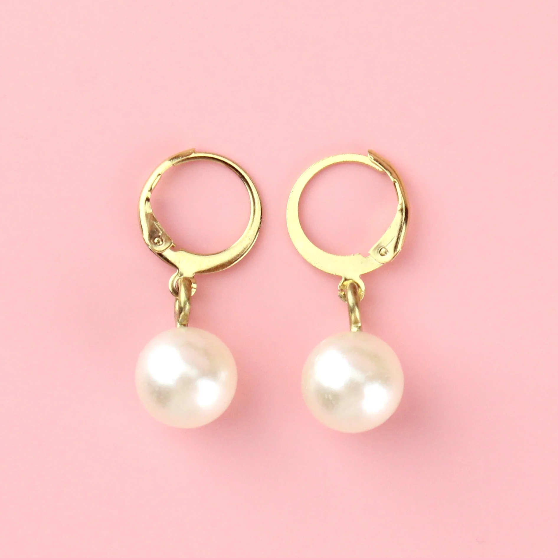 Cherished Pearl Huggie Hoop Earrings (Gold Plated)