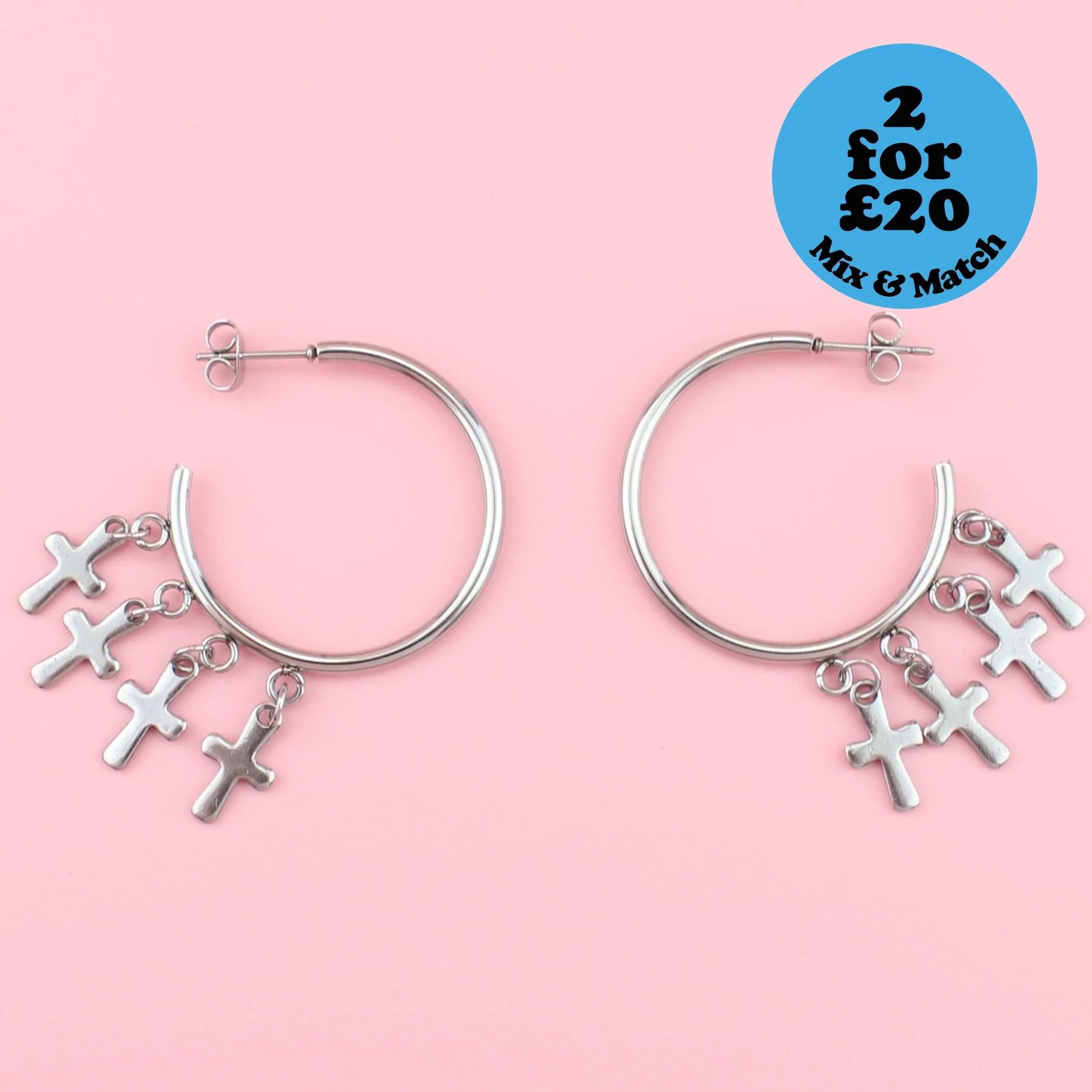 Cross Hoop Stud Earrings