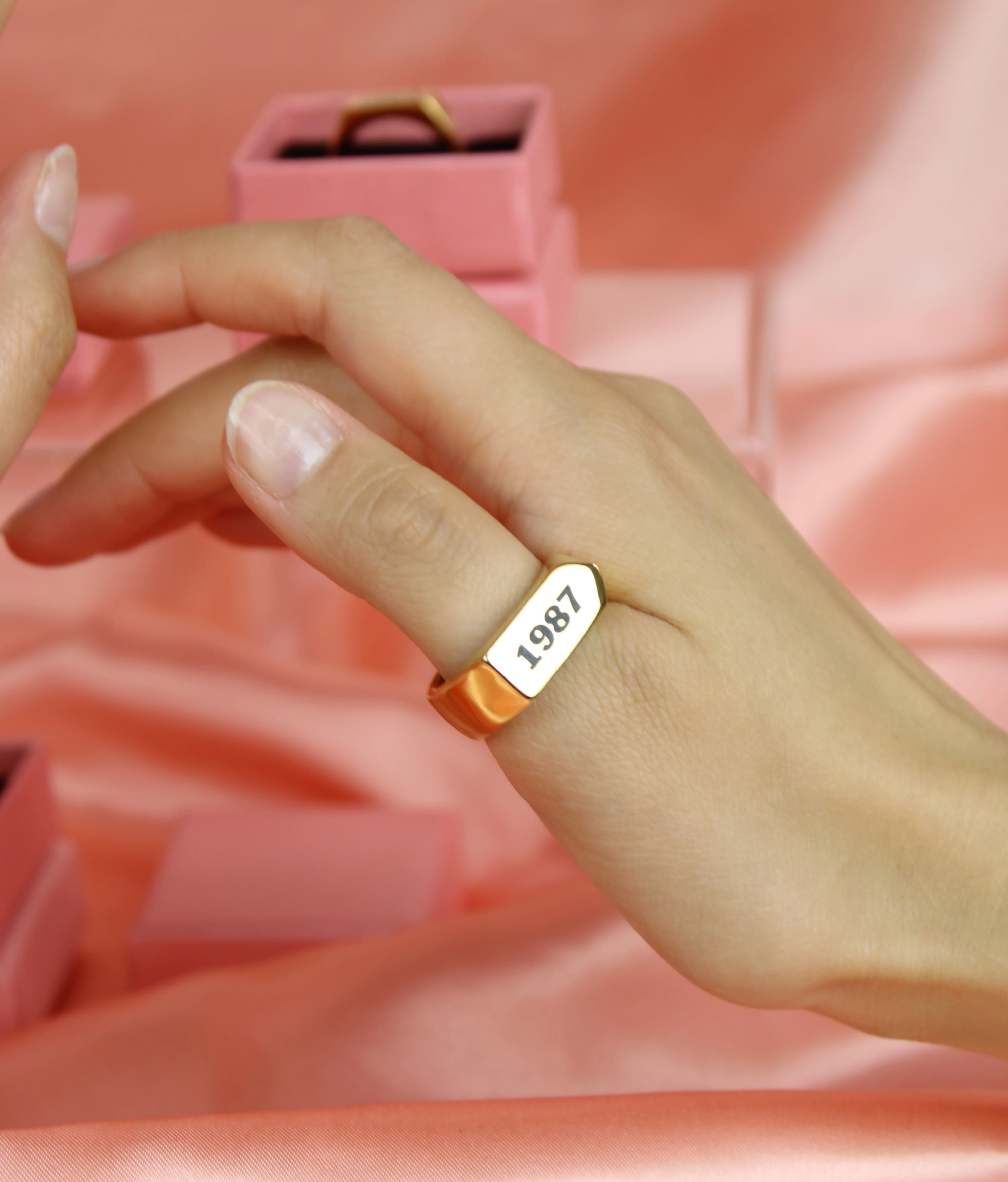 Chunky Customisable Birth Year Ring - Gold Plated - Image 11