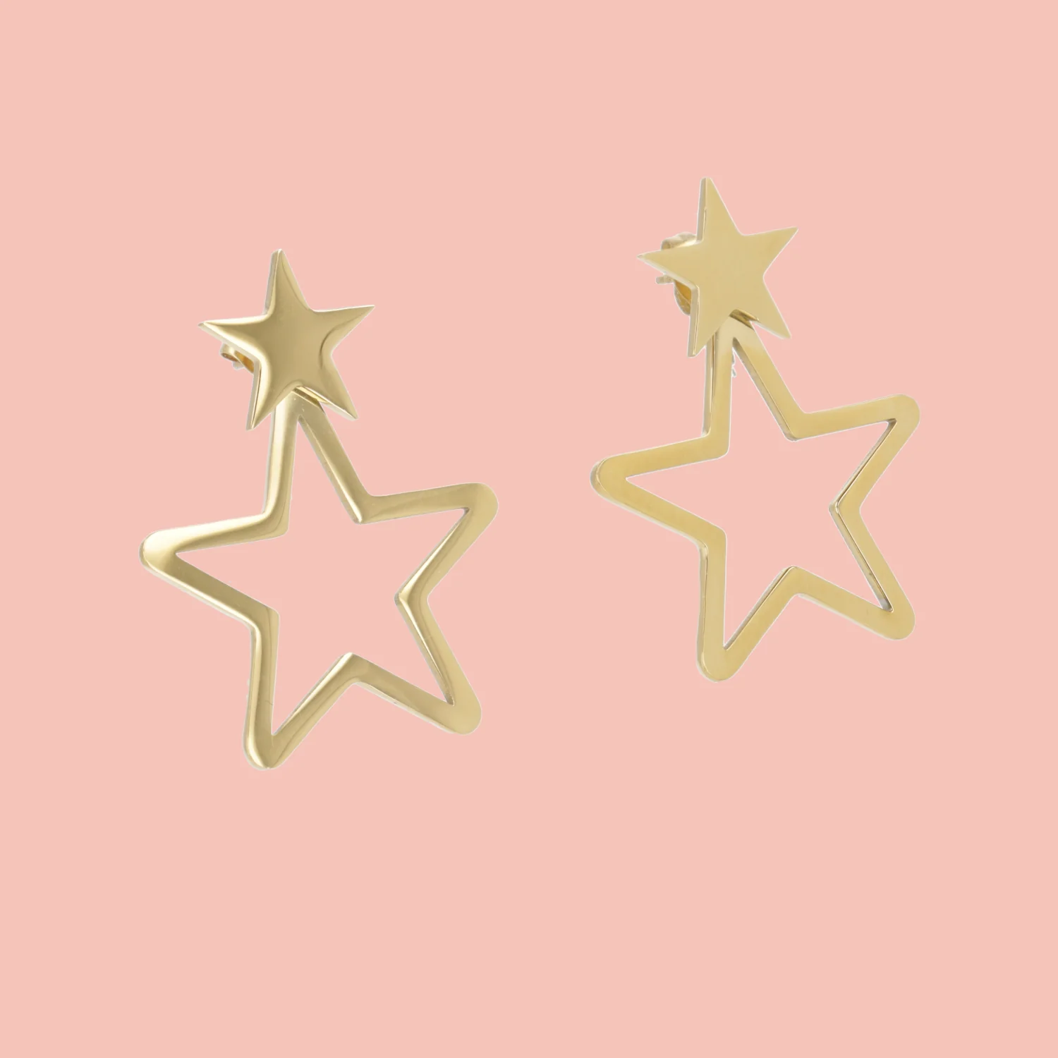 Double Vision Star Stud Earrings (Gold Plated)