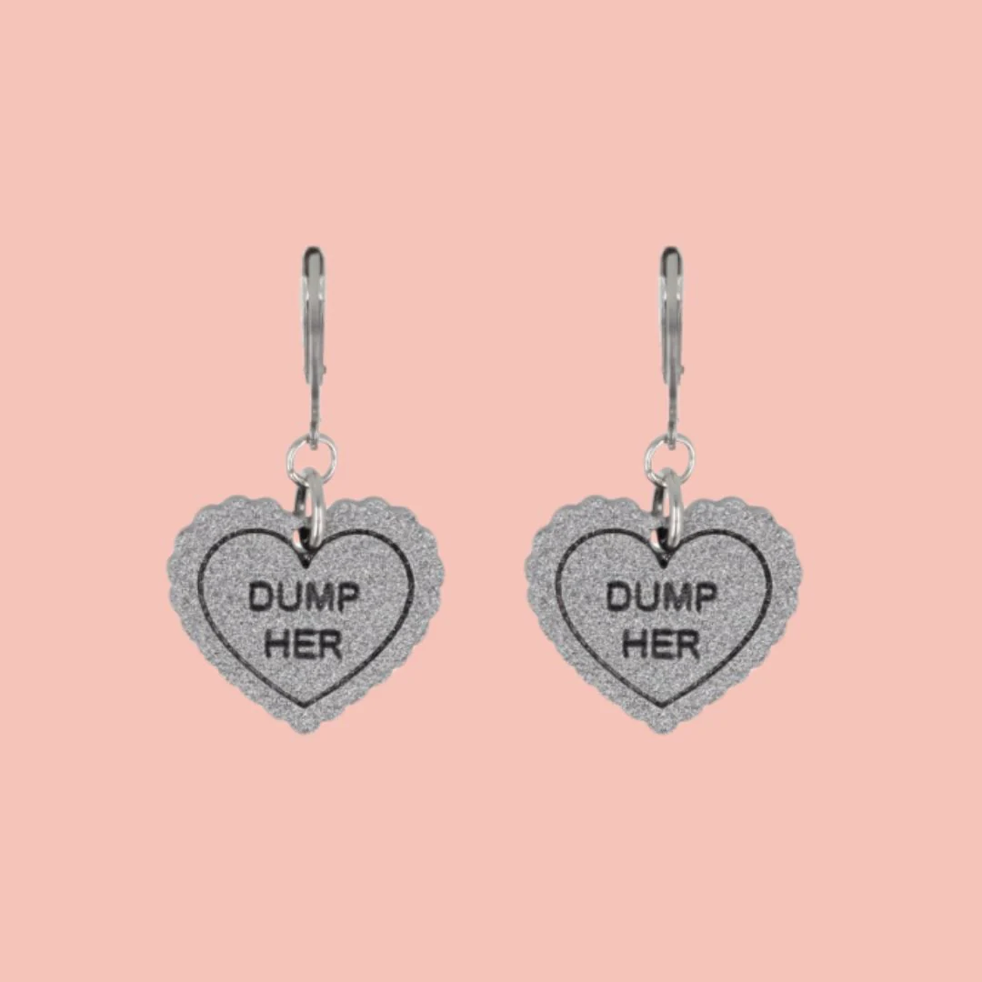 "Dump Her" Loveheart Huggie Hoop Earrings - Silver