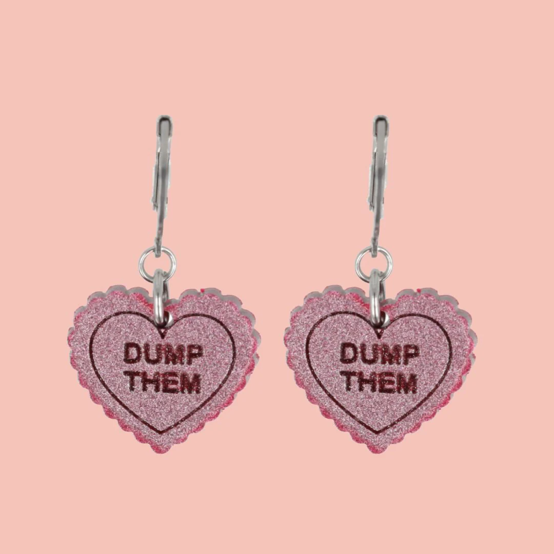 "Dump Them" Loveheart Huggie Hoop Earrings - Pink
