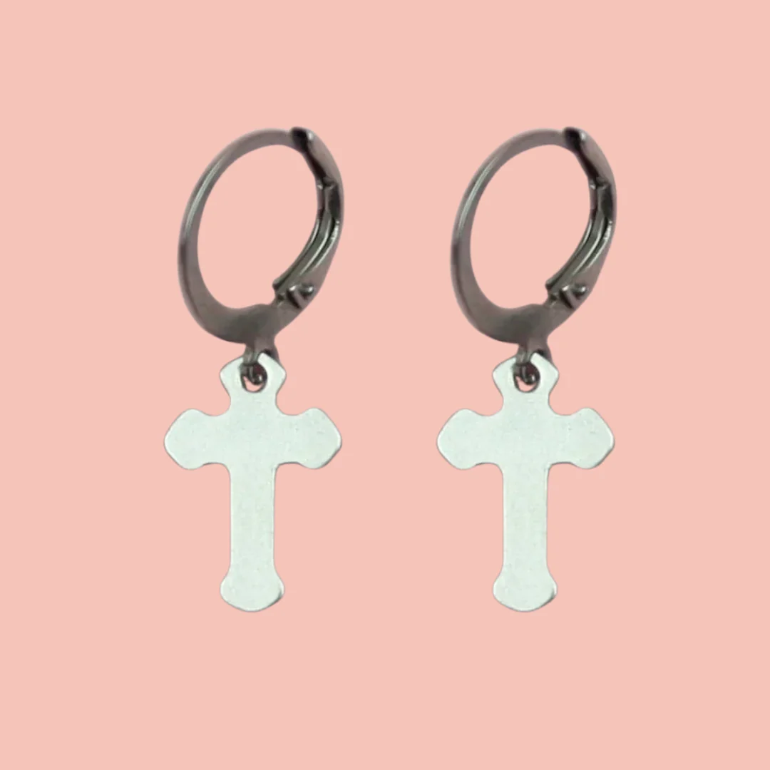 Gothic Cross Hoop Earrings