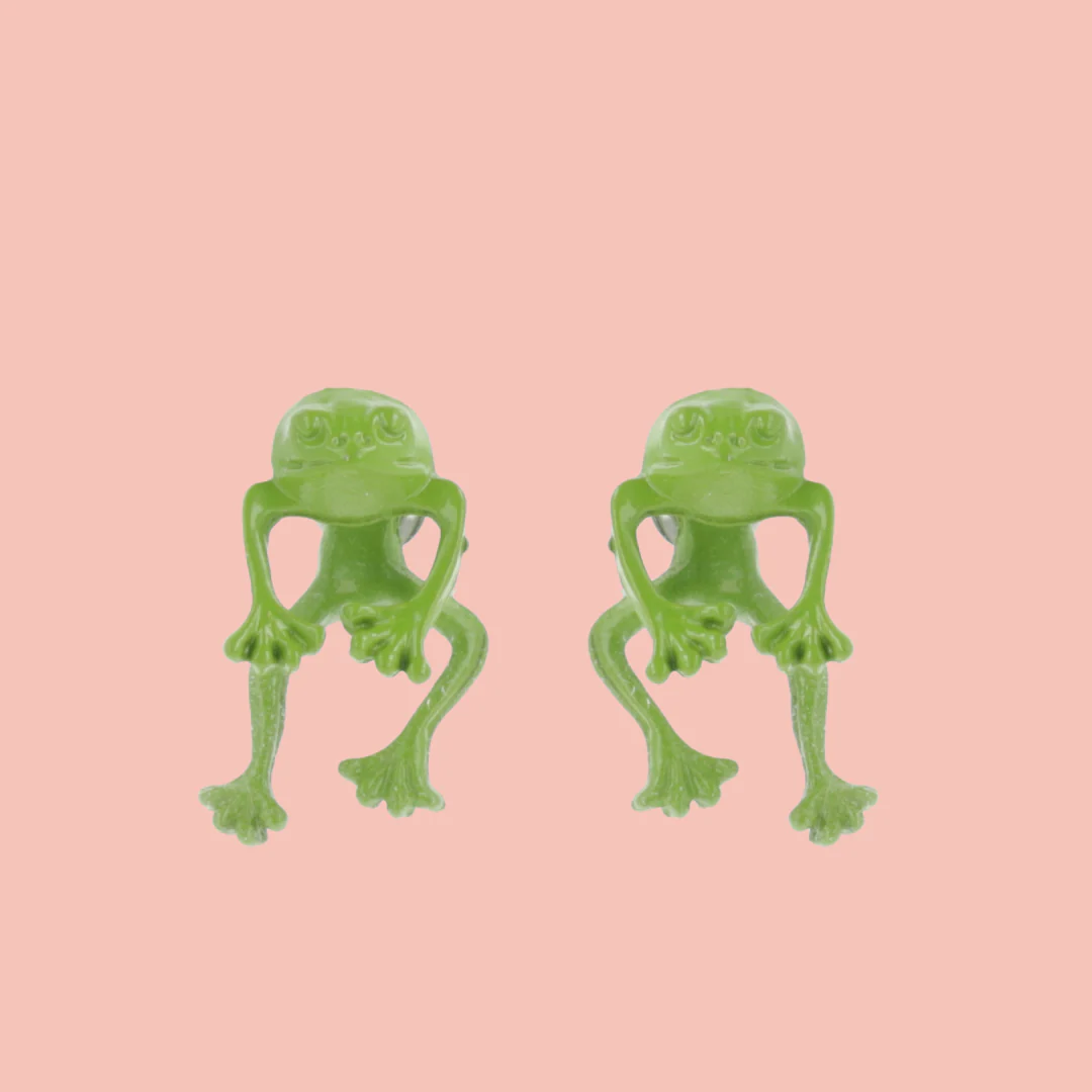 Green 2 Piece Frog Stud Earrings