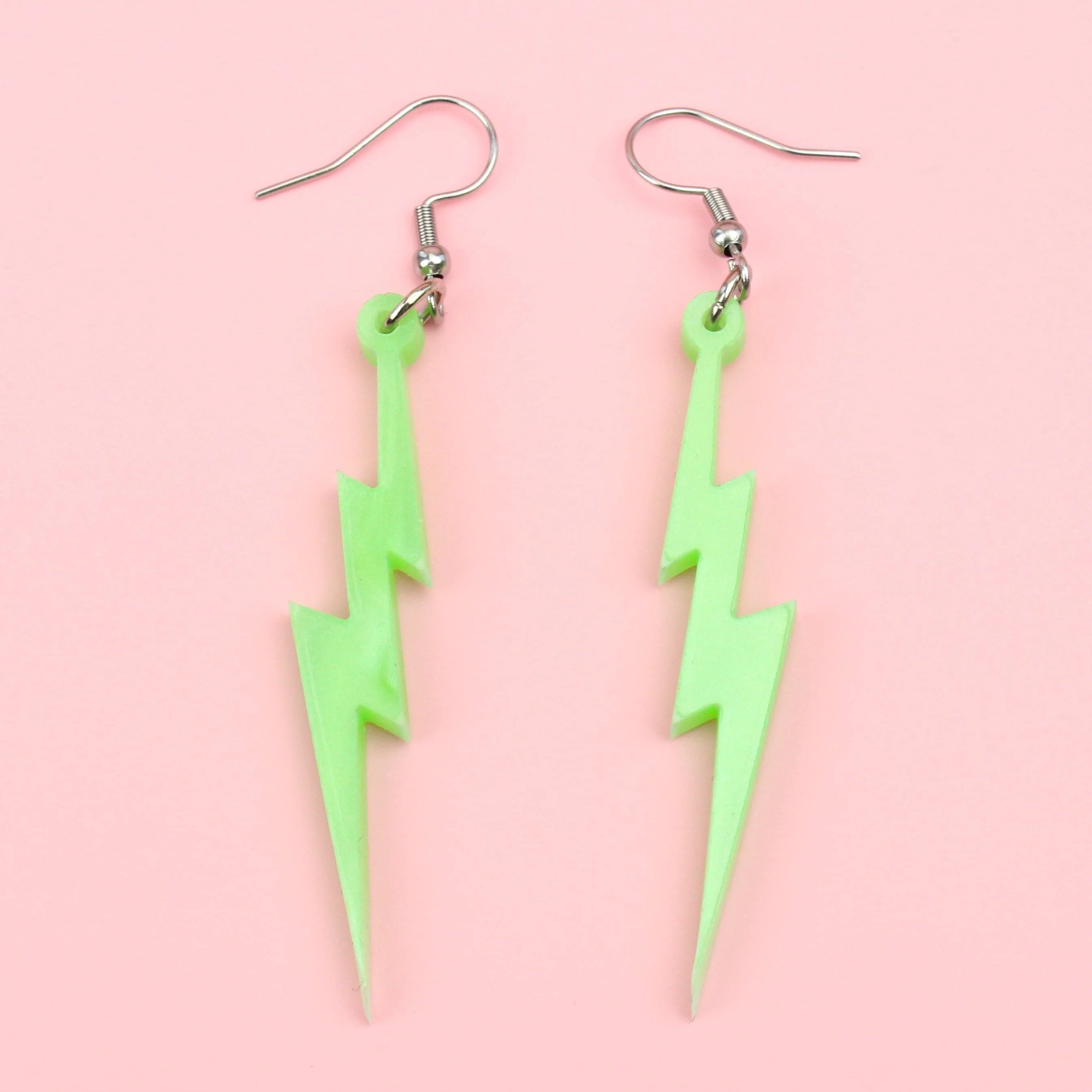 Green Marble Lightning Bolt Earrings - Image 2