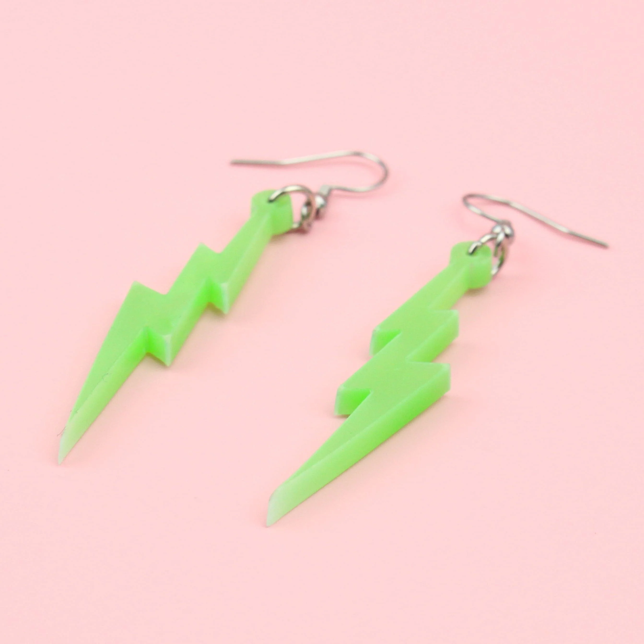 Green Marble Lightning Bolt Earrings - Image 3