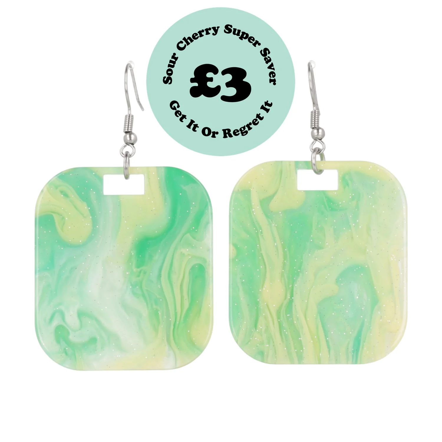Green Marble Magic Square Earrings