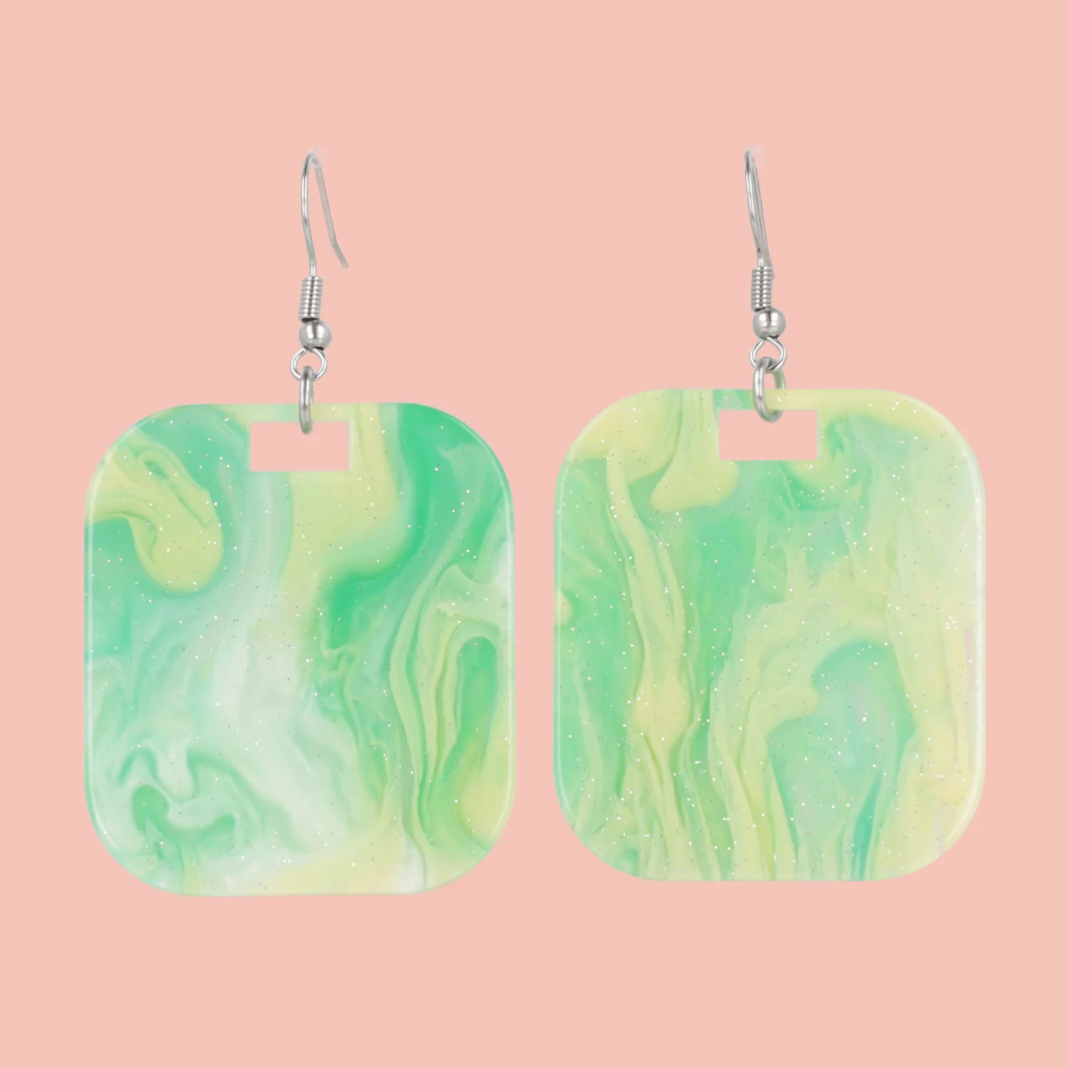Green Marble Magic Square Earrings - Image 3