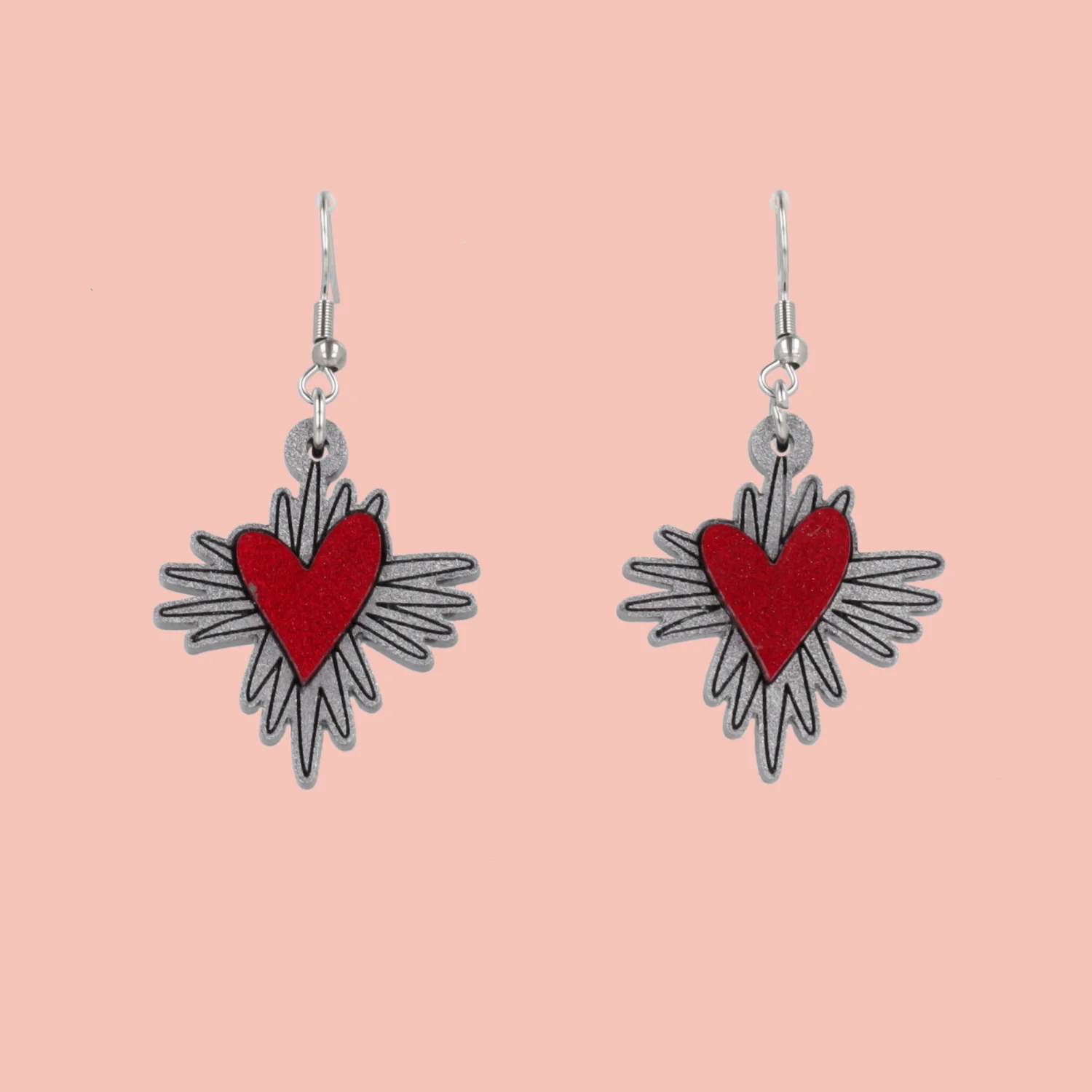 Heart Burst Earrings - Red