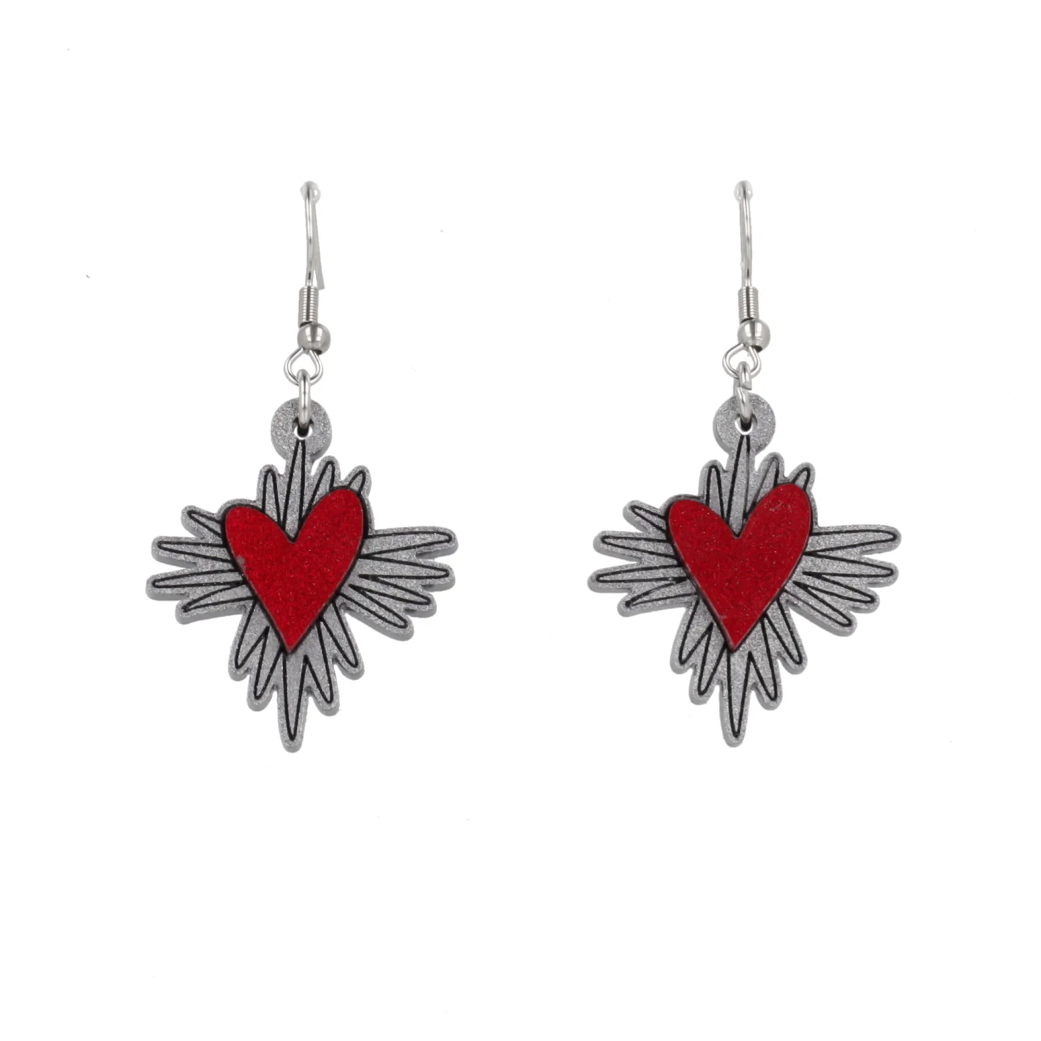 Heart Burst Earrings - Red - Image 3