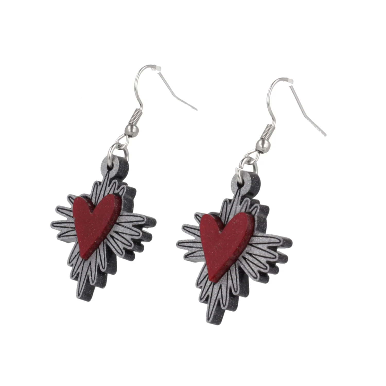 Heart Burst Earrings - Red - Image 4