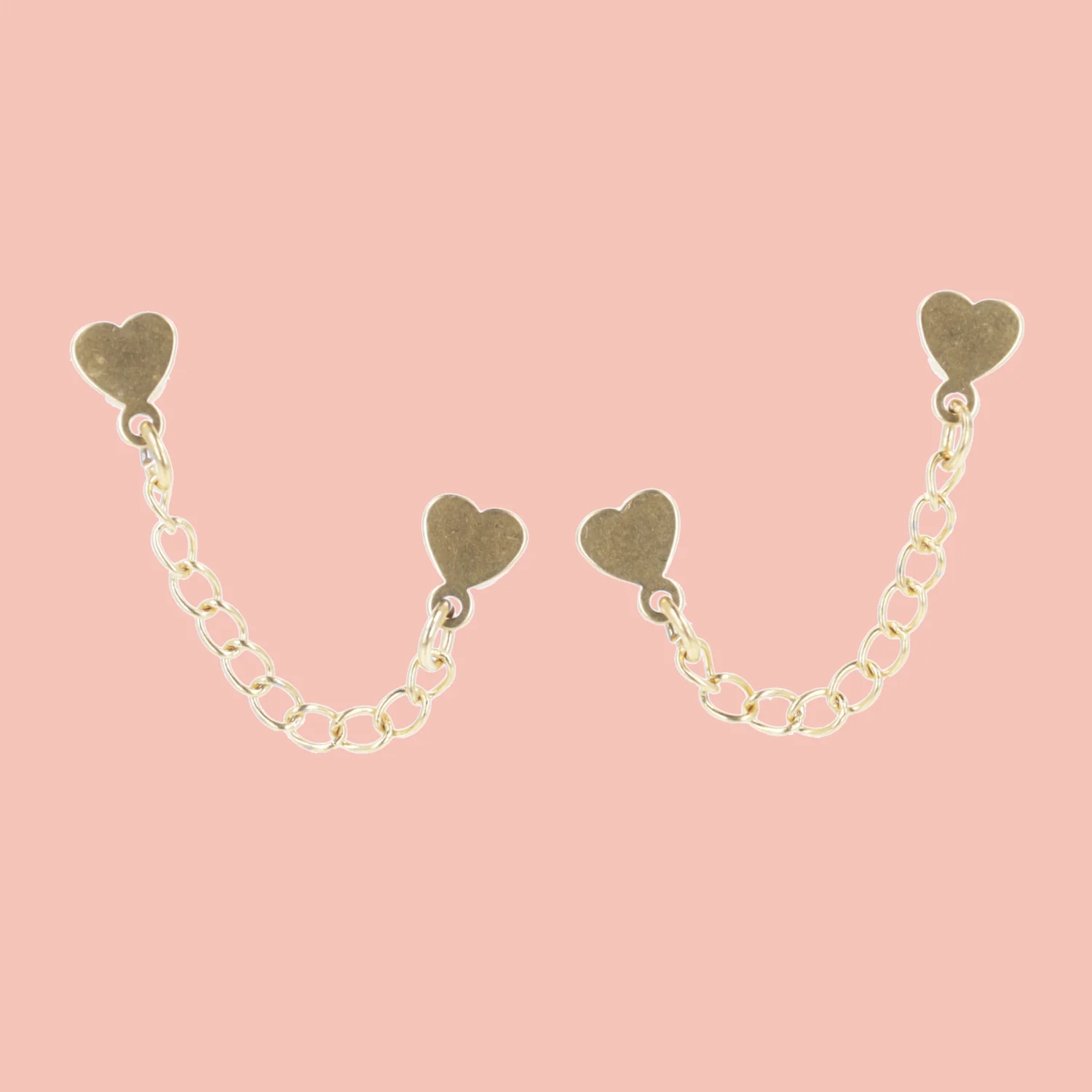 Heart Chain Double Stud Earrings (Gold Plated)