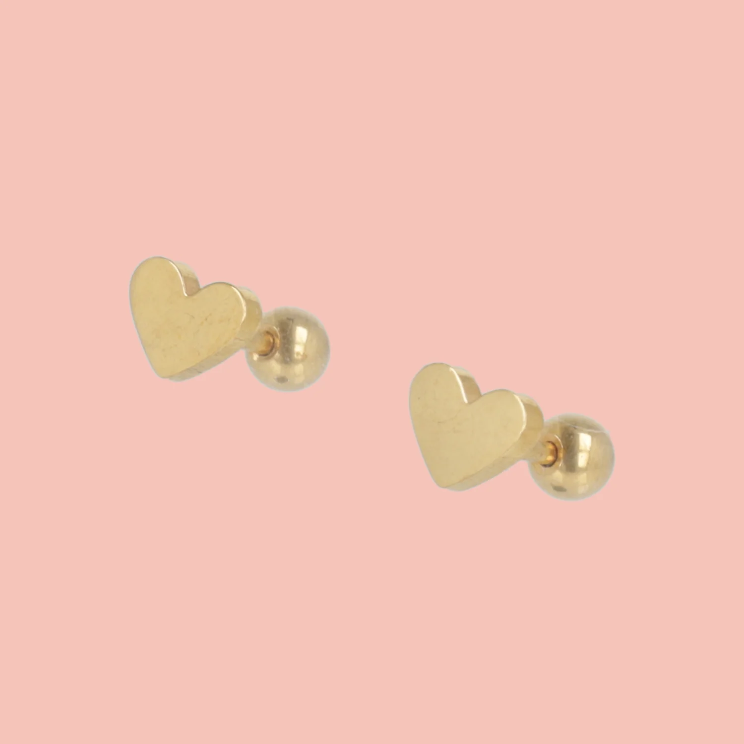 Heart Screw On Stud Earrings - Gold Plated