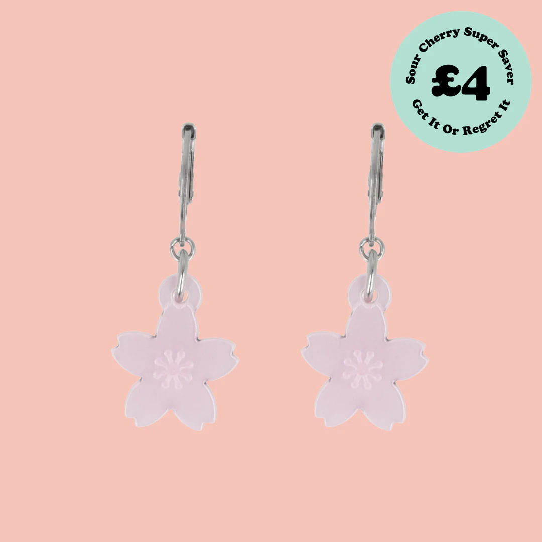 Light Pink Cherry Blossom Huggie Hoop Earrings