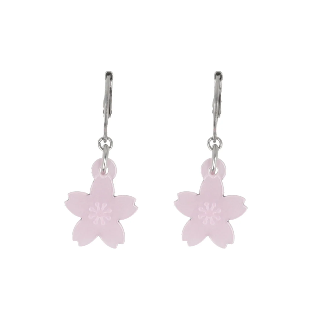 Light Pink Cherry Blossom Huggie Hoop Earrings - Image 6
