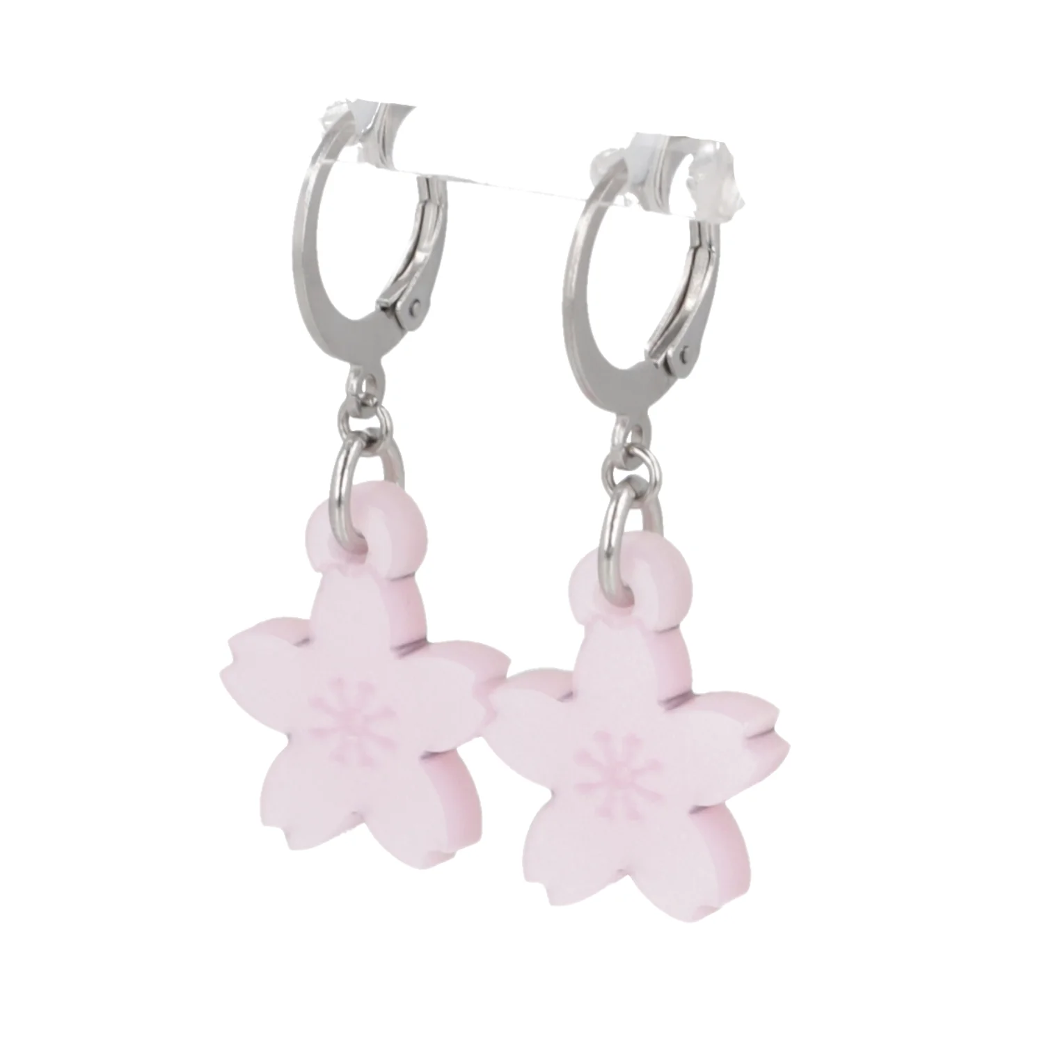 Light Pink Cherry Blossom Huggie Hoop Earrings - Image 7