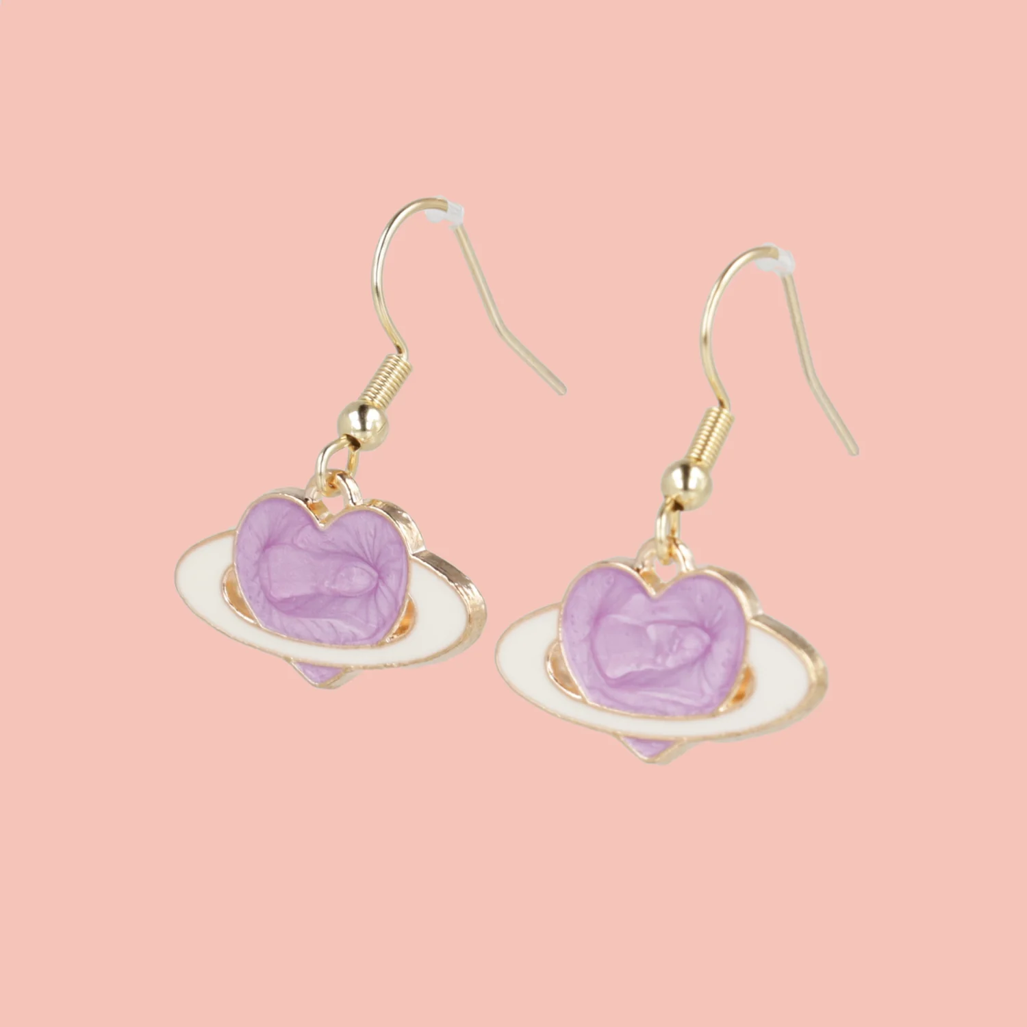 Lilac Heart Planet Drop Earrings - Image 4