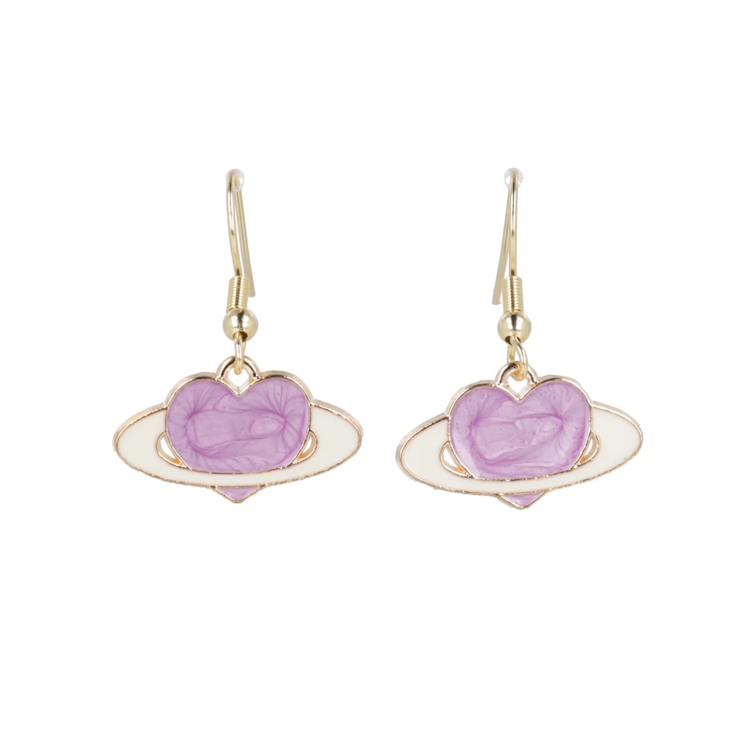 Lilac Heart Planet Drop Earrings - Image 6