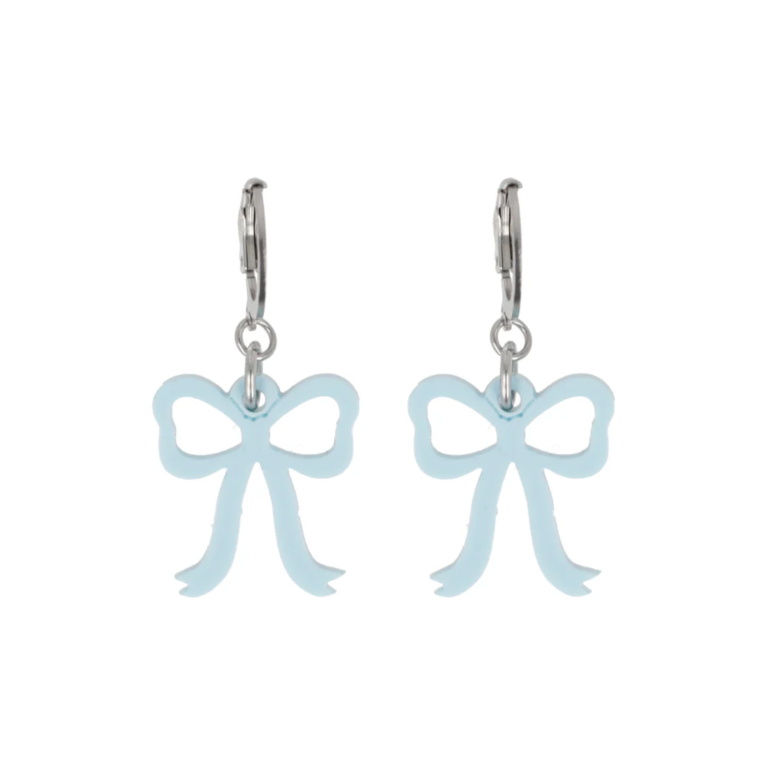 Mini Blue Bow Huggie Hoop Earrings