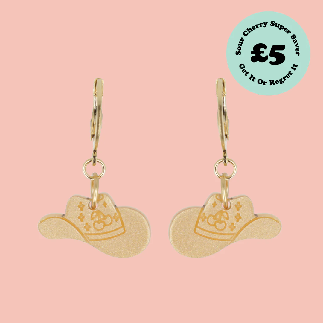 Mini Gold Cowboy Hat Huggie Hoop Earrings
