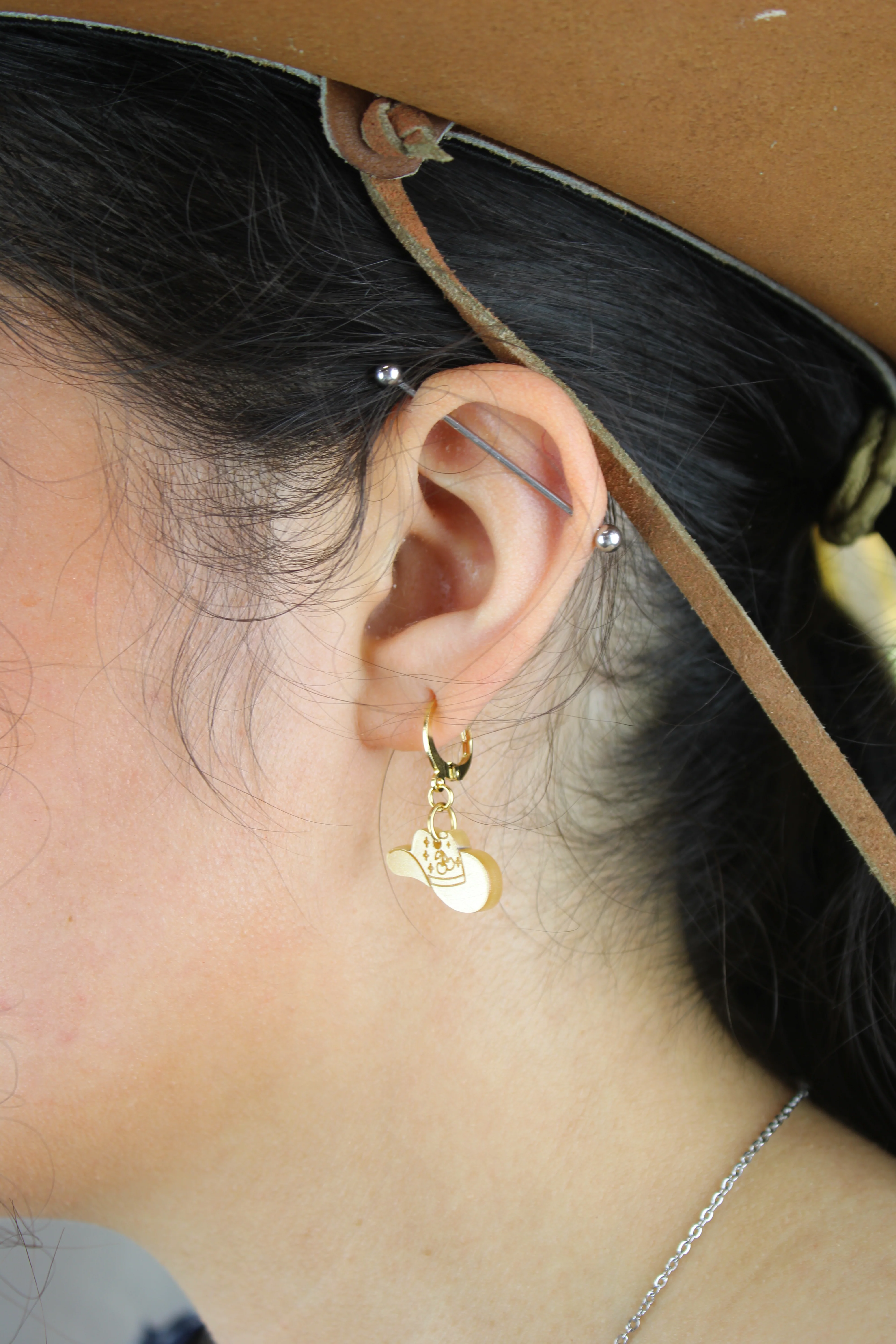 Mini Gold Cowboy Hat Huggie Hoop Earrings - Image 3