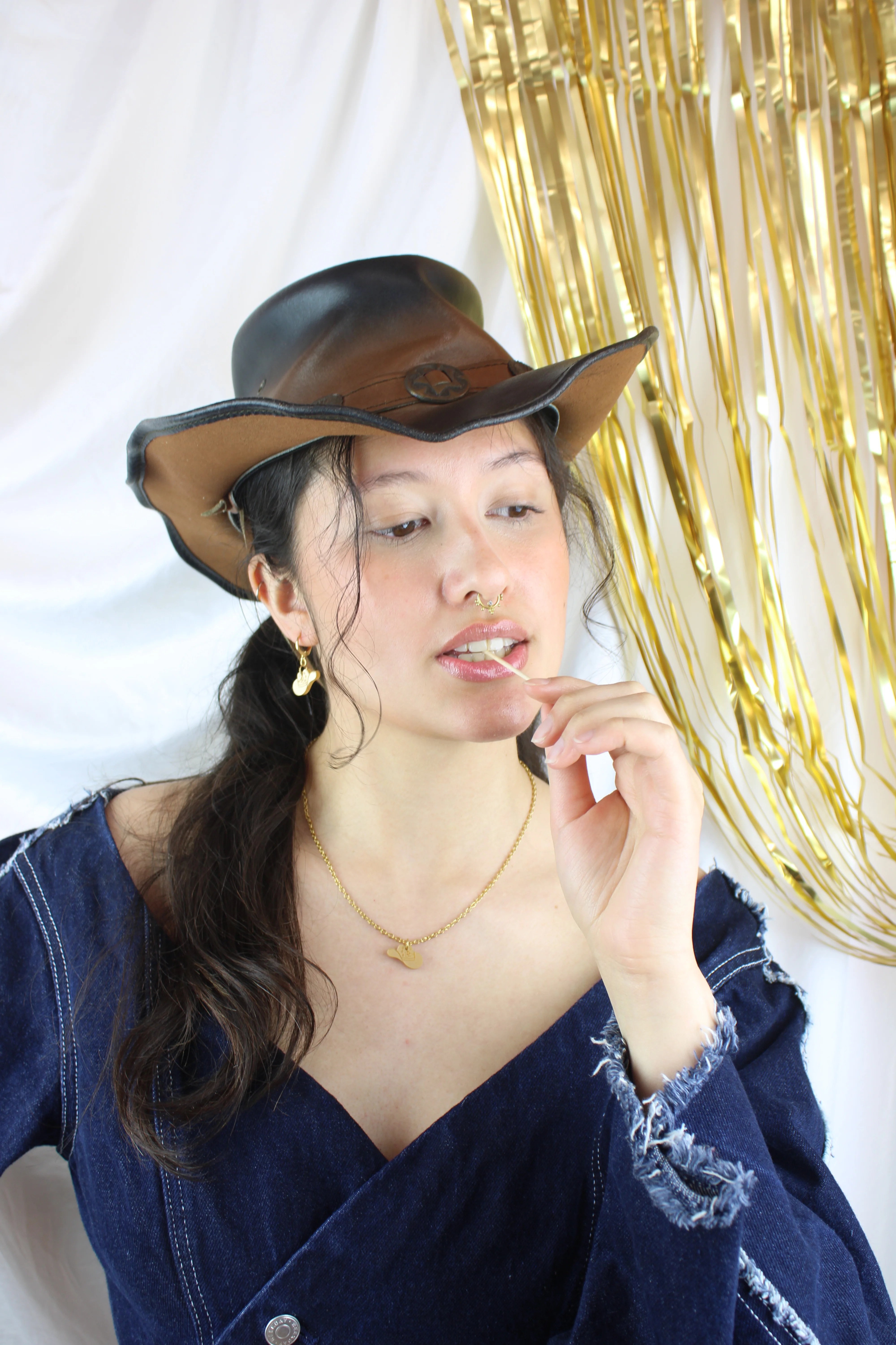 Mini Gold Cowboy Hat Huggie Hoop Earrings - Image 5