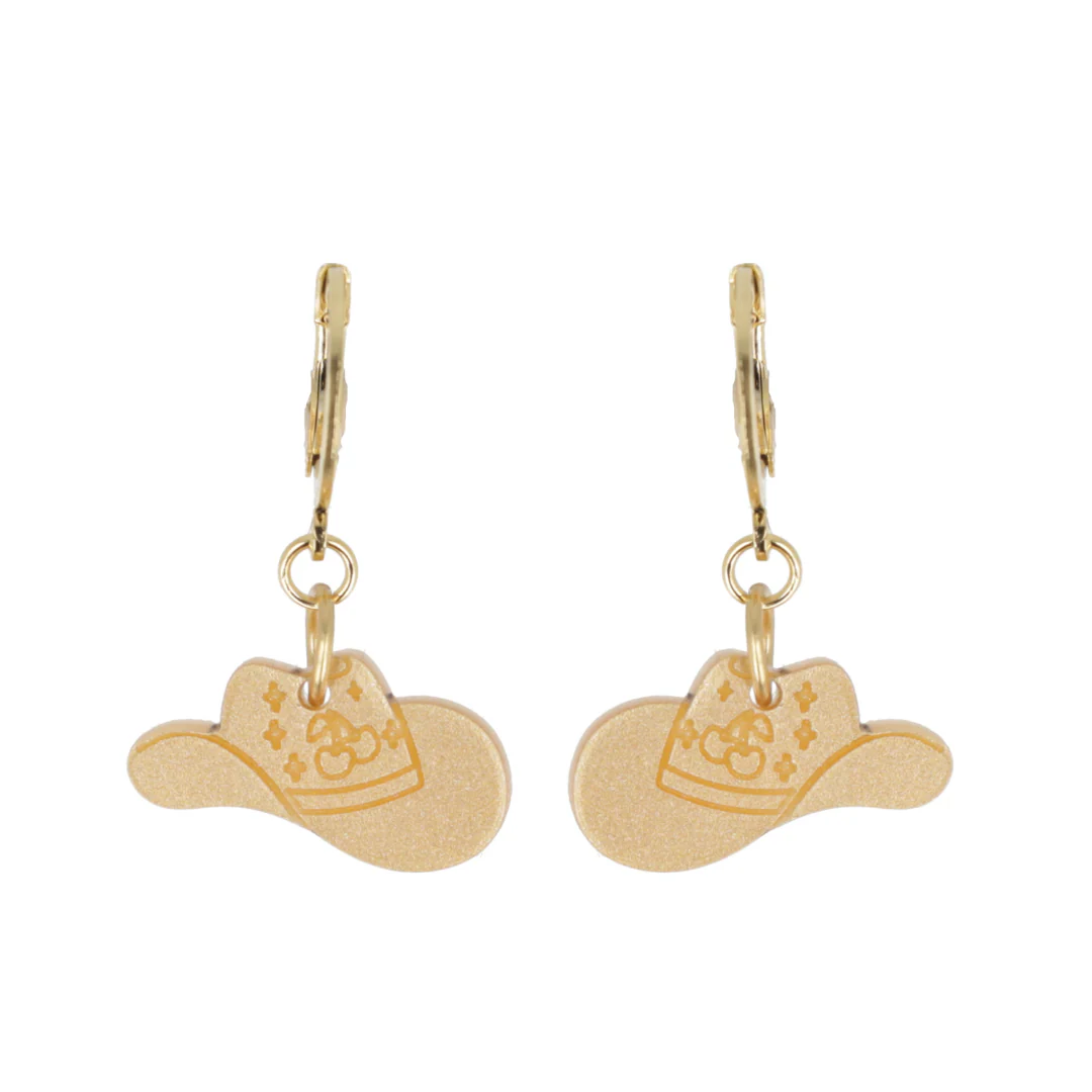 Mini Gold Cowboy Hat Huggie Hoop Earrings - Image 6