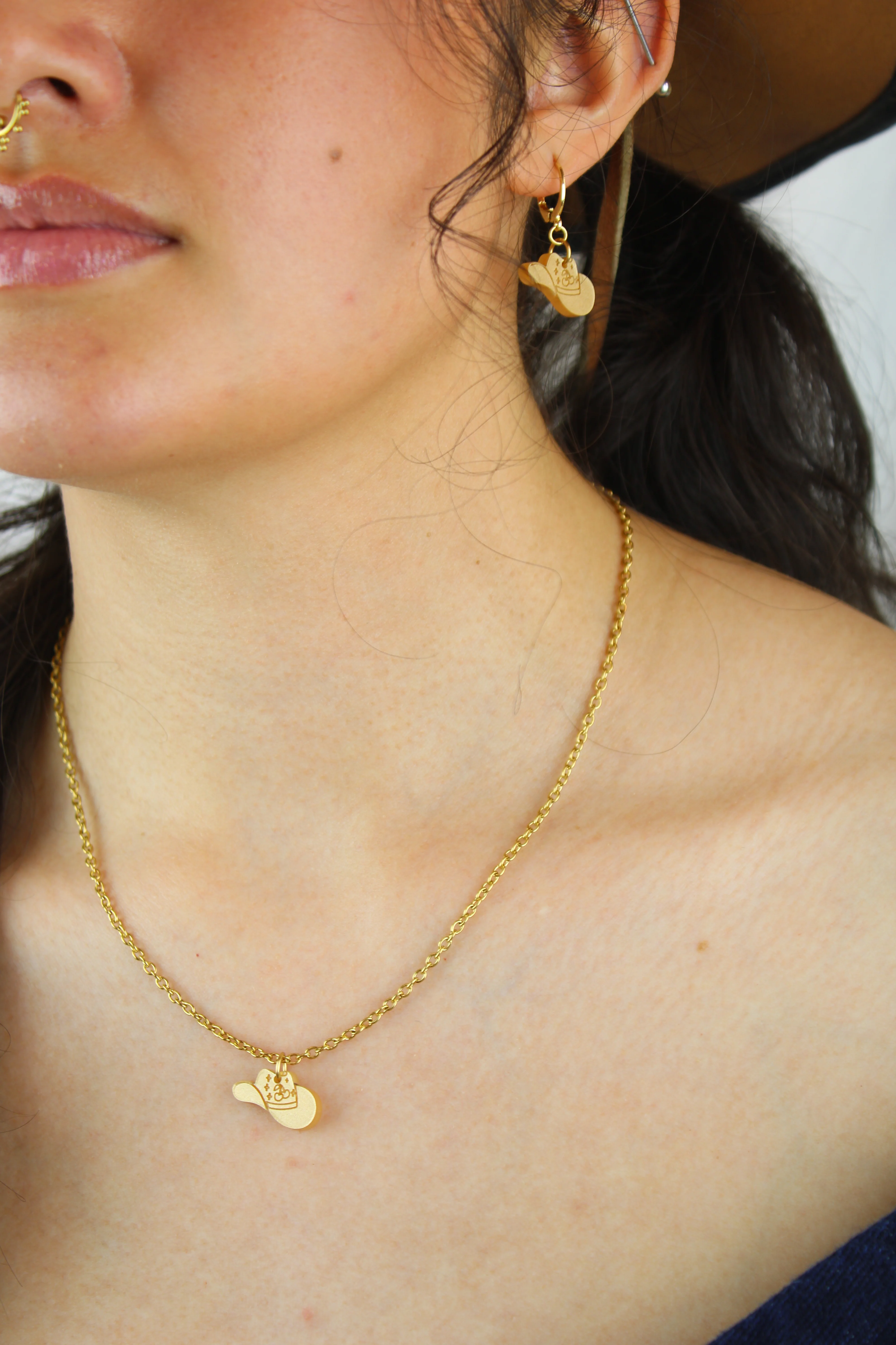Mini Gold Cowboy Hat Necklace - Image 3