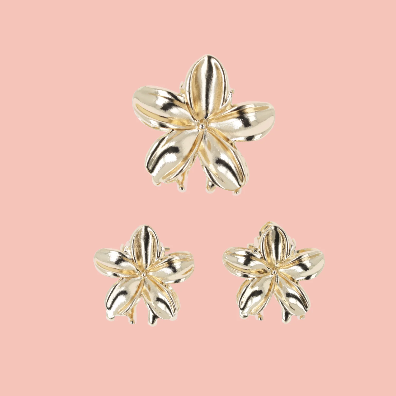 Mini Gold Metal Flower Claw Clip Set