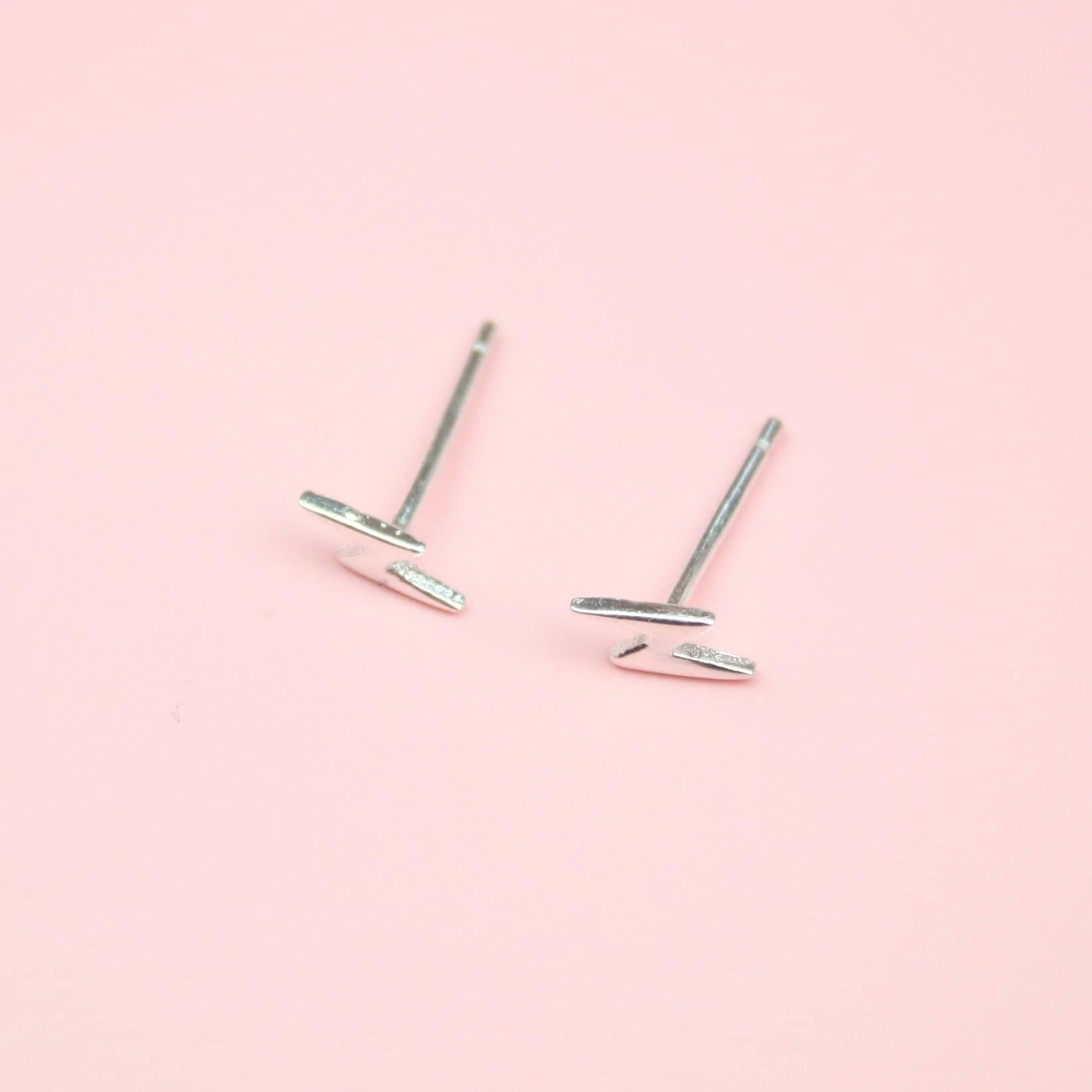 Mini Lightning Bolt Stud Earrings (Sterling Silver) - Image 2