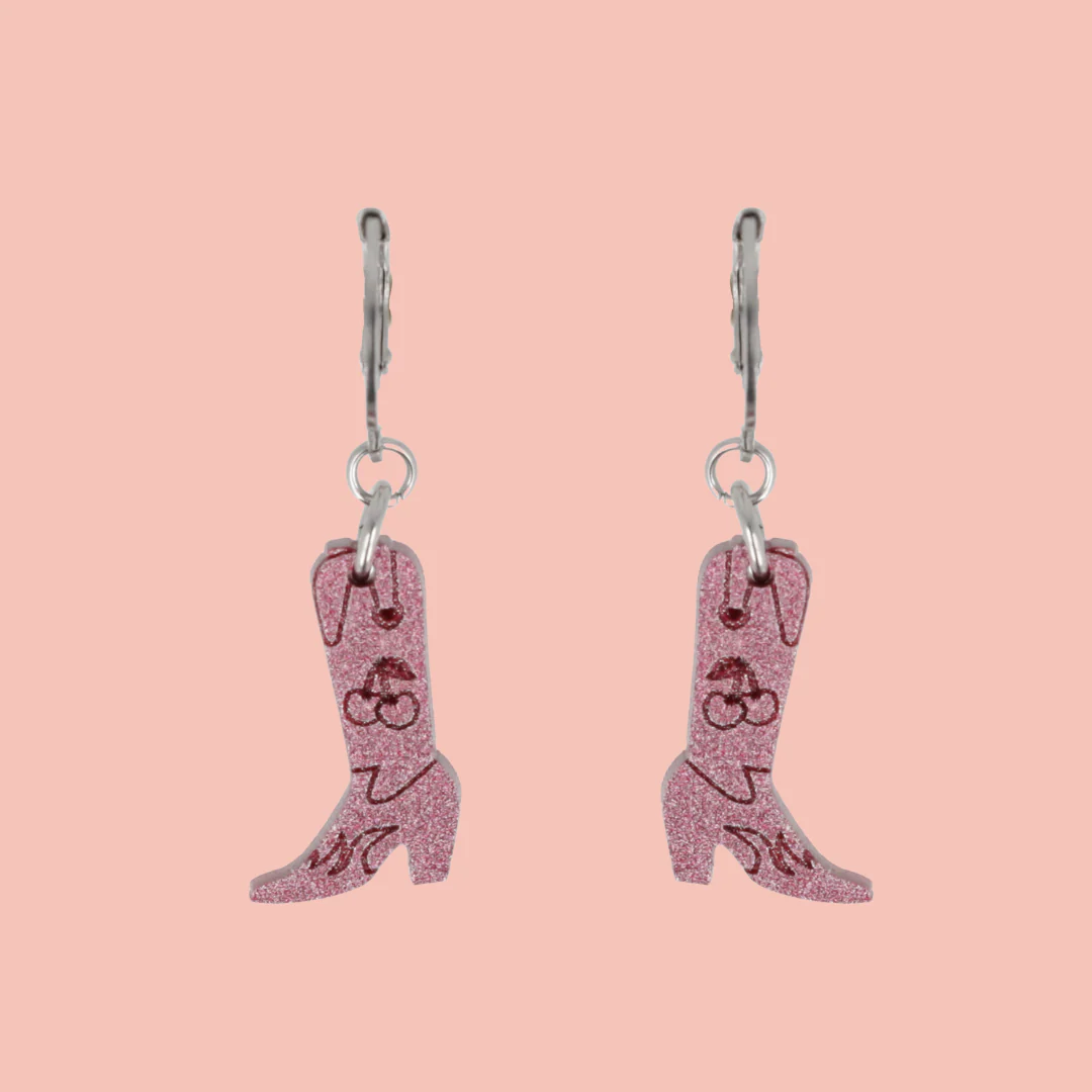 Mini Pink Cowboy Boot Huggie Hoop Earrings