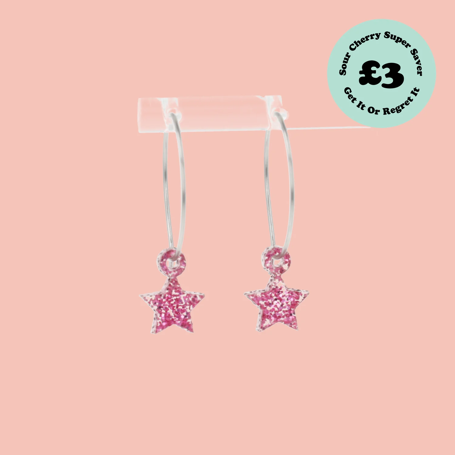 Mini Pink Glitter Star Hoop Earrings