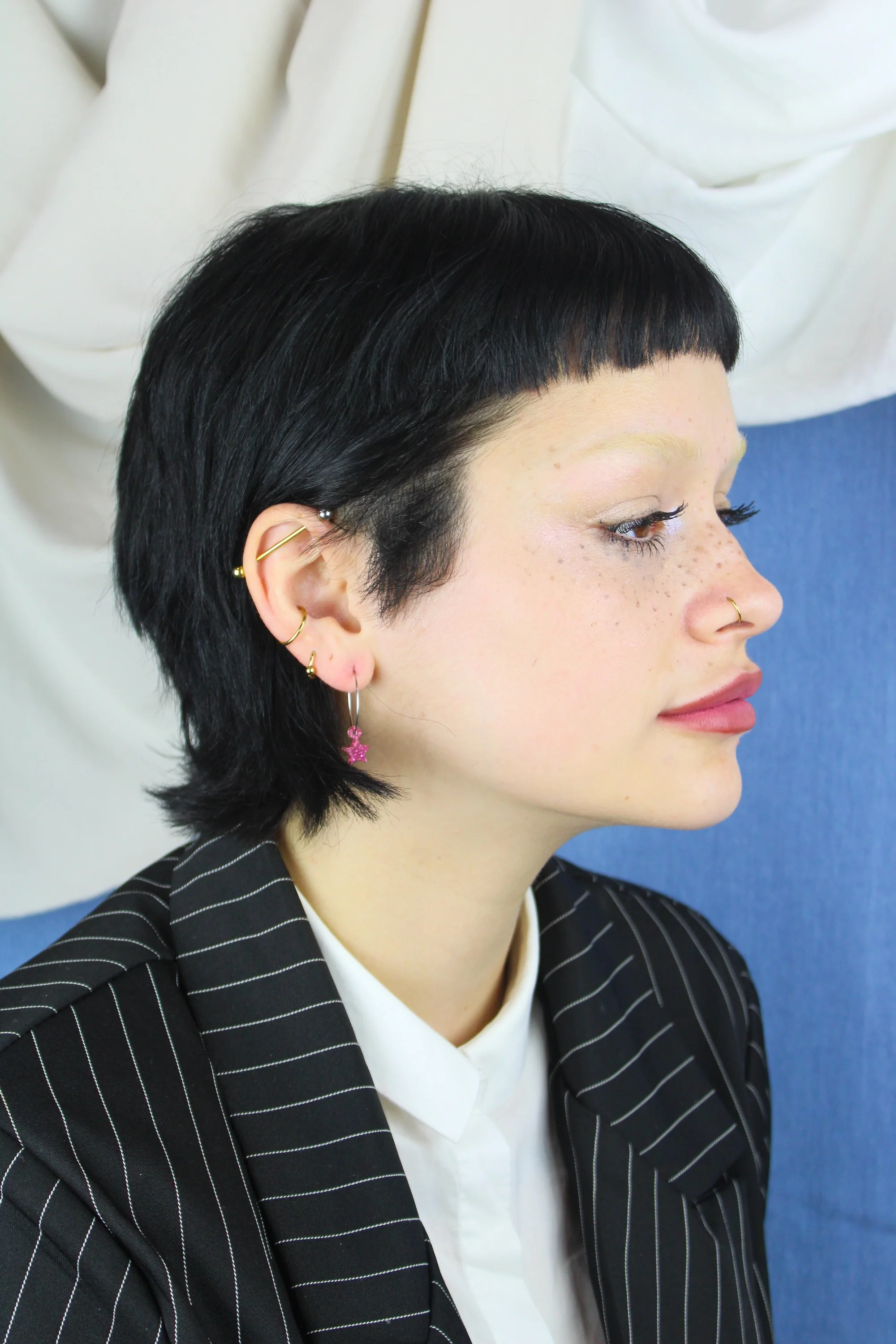 Mini Pink Glitter Star Hoop Earrings - Image 7