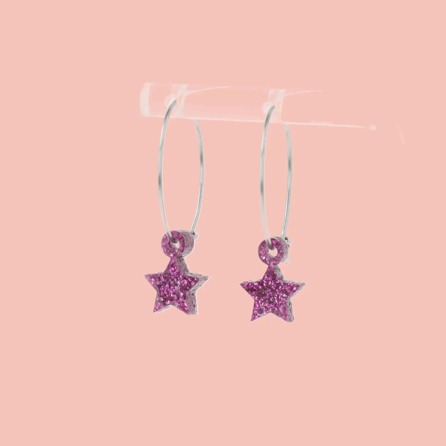 Mini Purple Glitter Star Hoop Earrings - Image 4